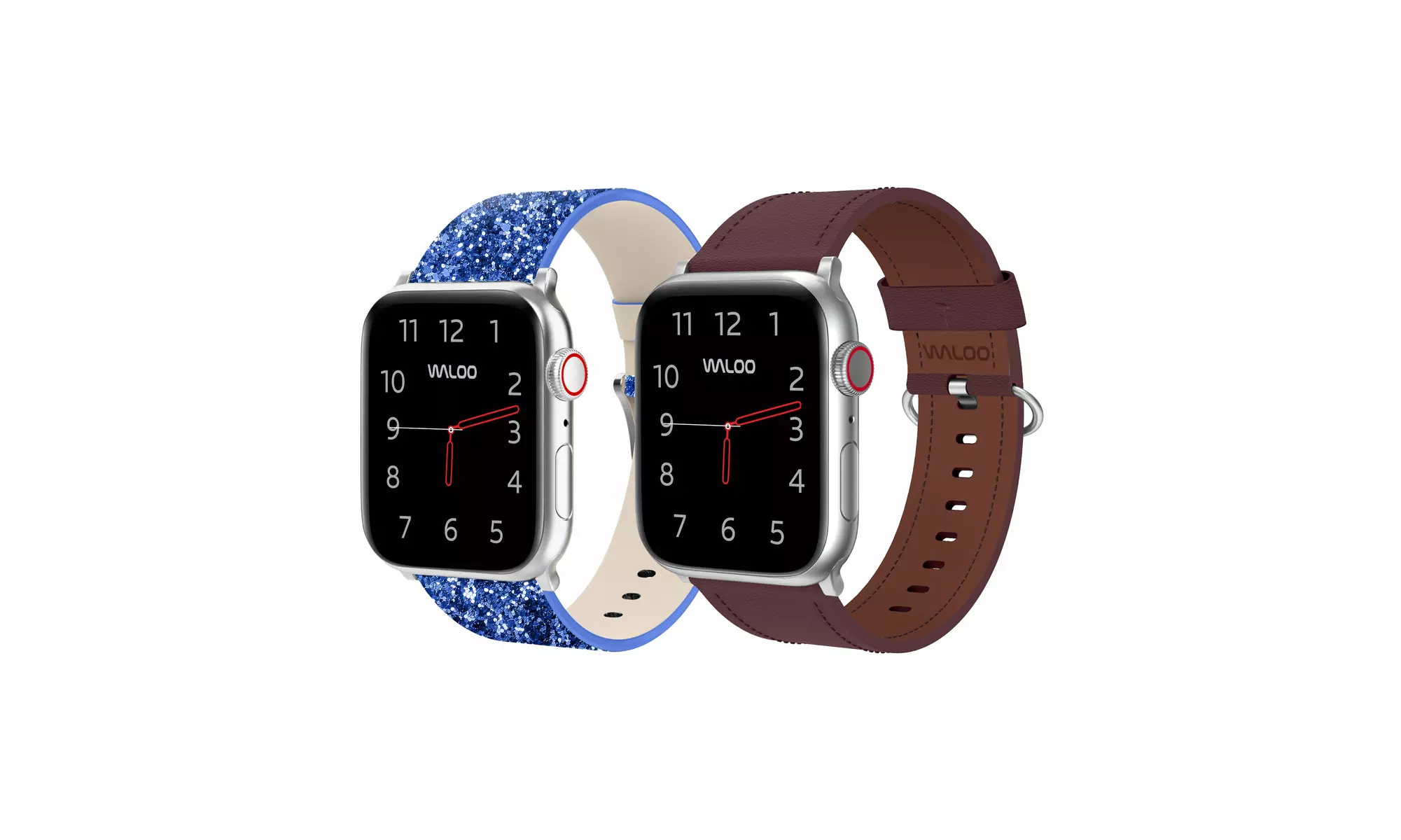 Waloo 2-Pack Leather Bling and Classic Leather Apple Watch Bands