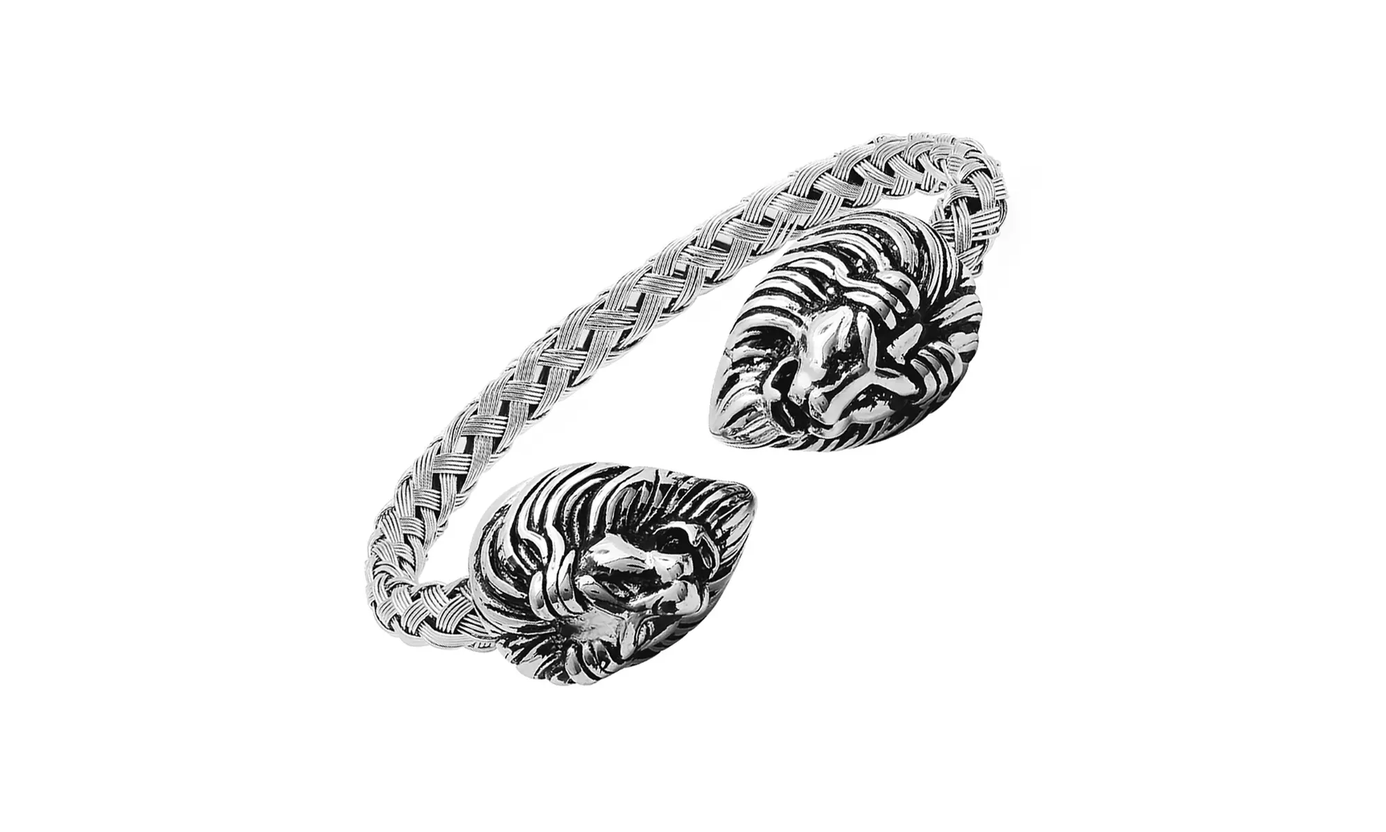 Men's Stainless Steel Lion Head End Cuff Bracelet