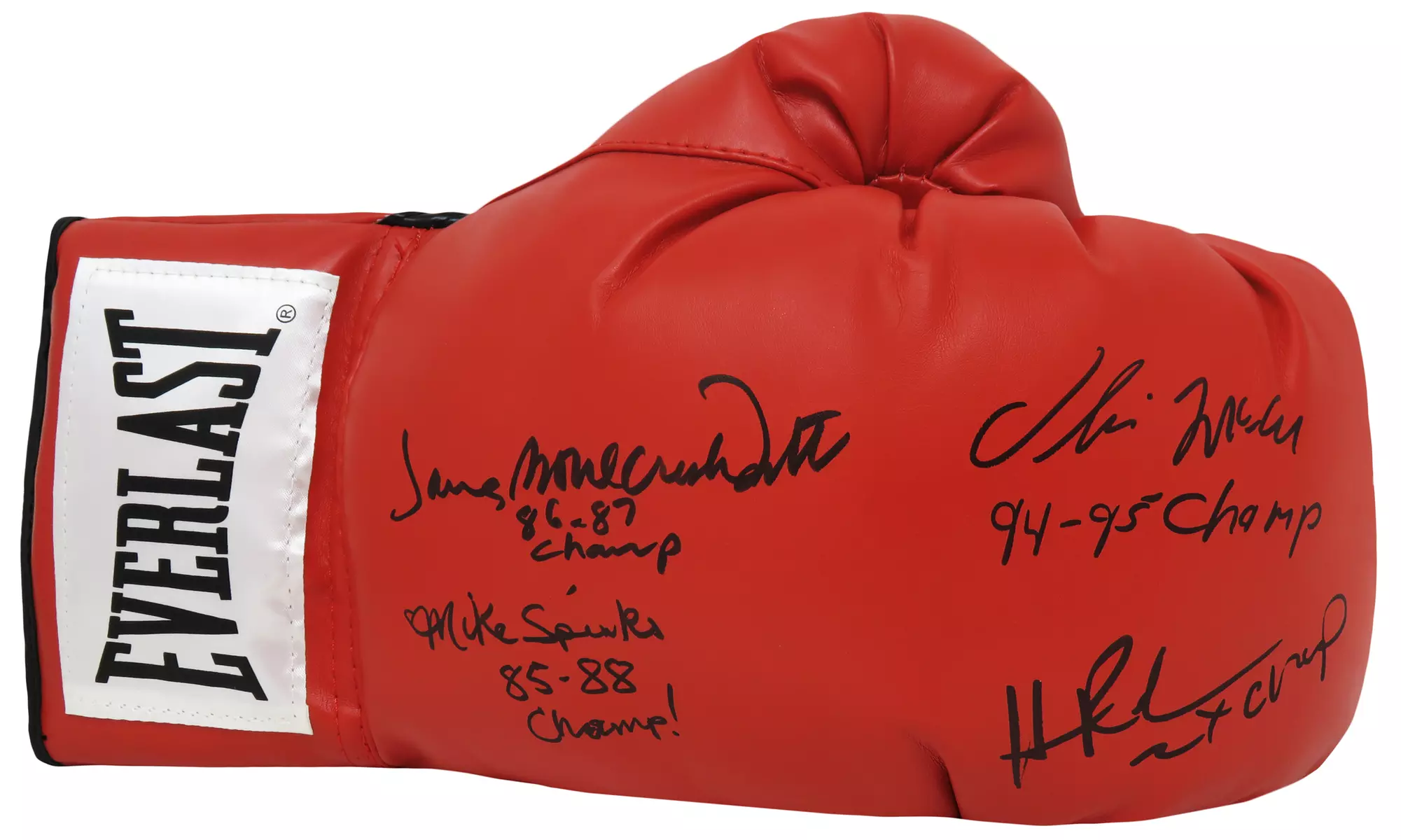 4 Former Boxing Champions Multi Signed Everlast Red Boxing Glove w/Champ Ins. - Primary Image