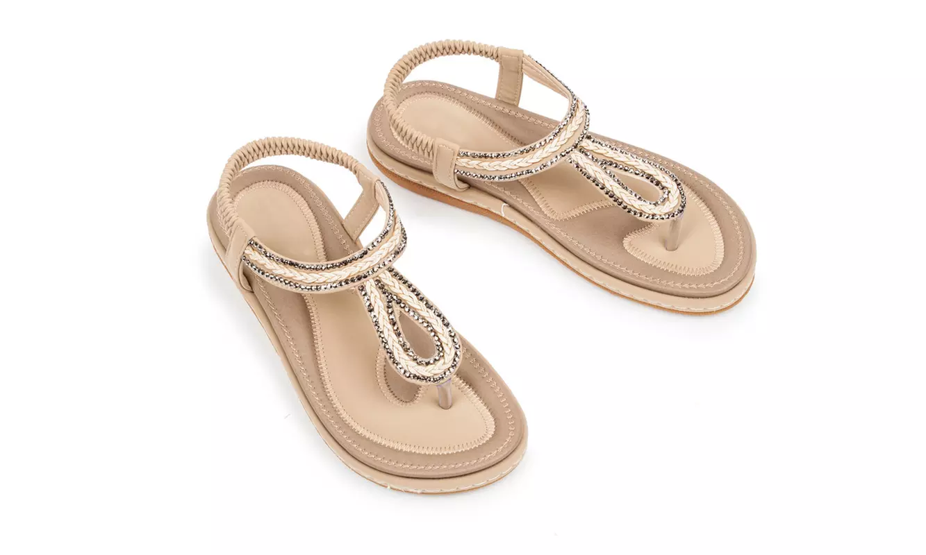 Haute editon Women's Crystal  Bohemian Beaded Comfort Sandals