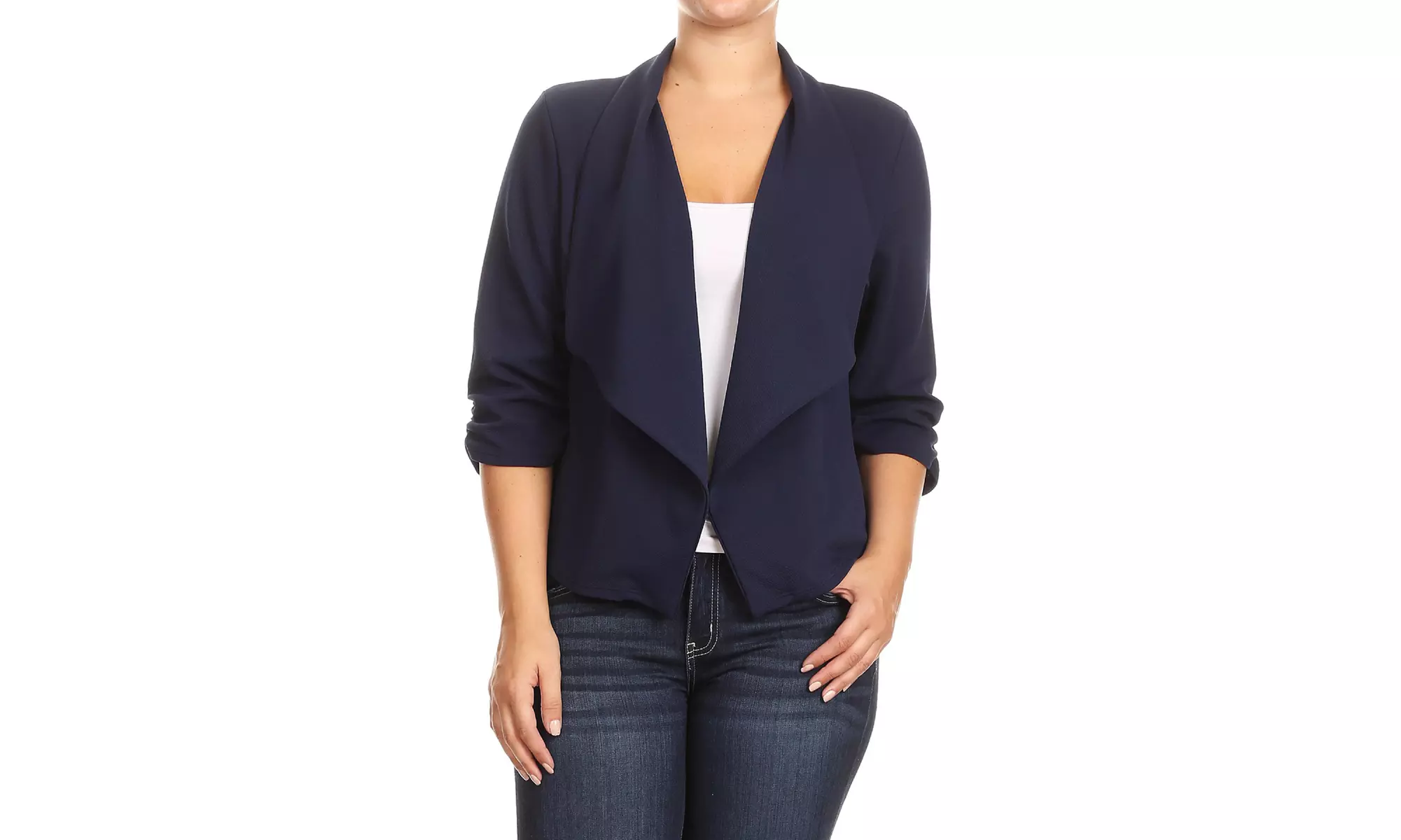 Women's Casual Plus Size Solid Open Front Blazer Jacket 