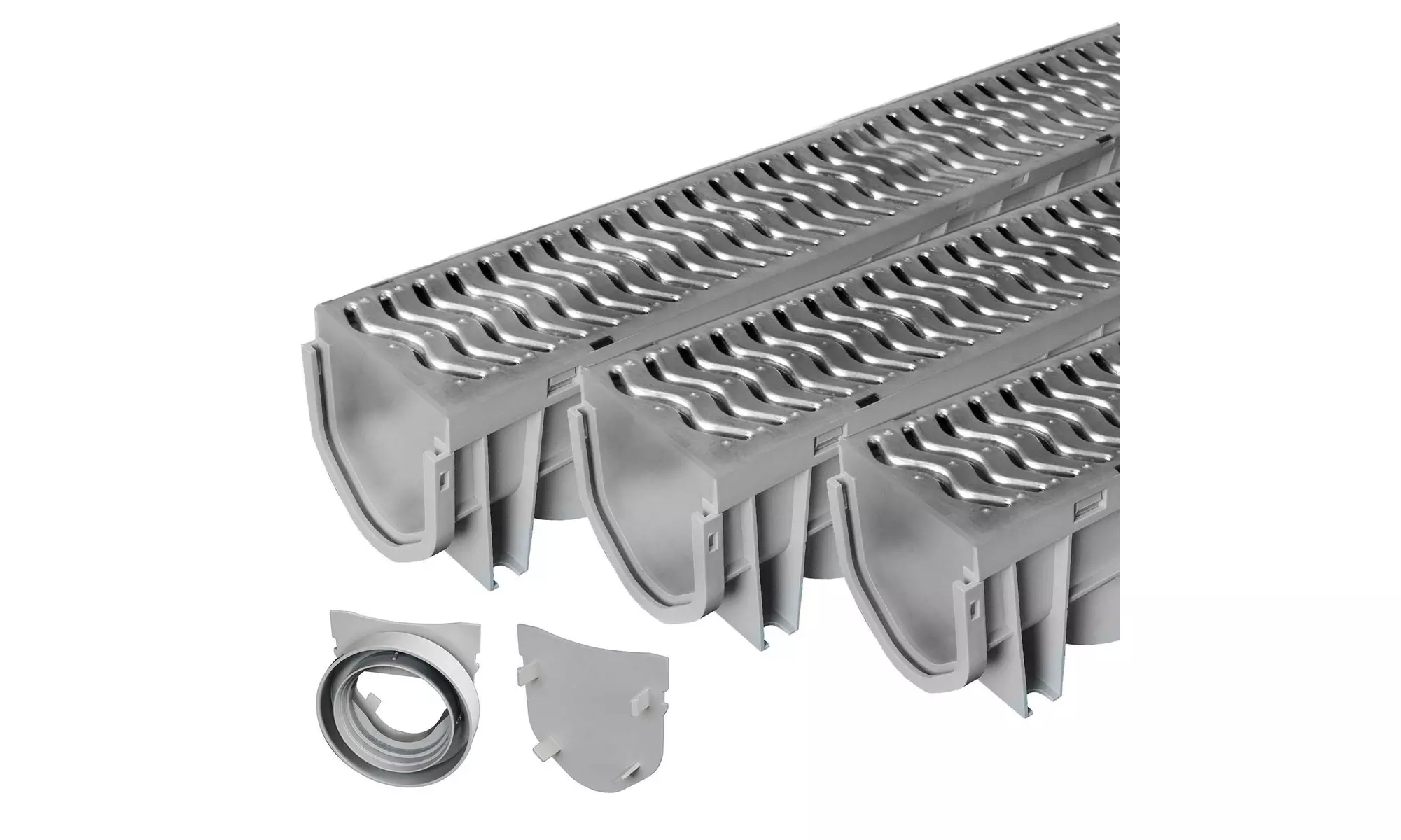 Source 1 Drainage Trench & Driveway Channel Drain with Steel Grate - 3-Pack - Second Medium