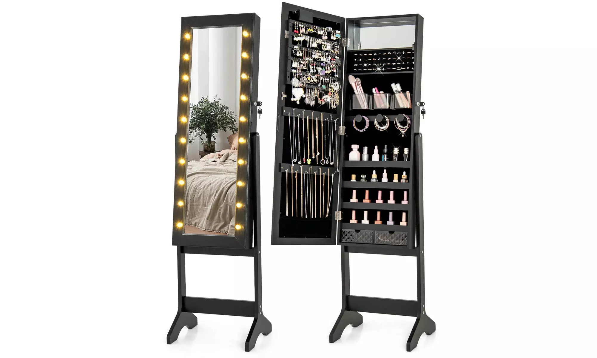 Costway Full-Length LED Mirror Jewelry Cabinet with 20 LED Lights