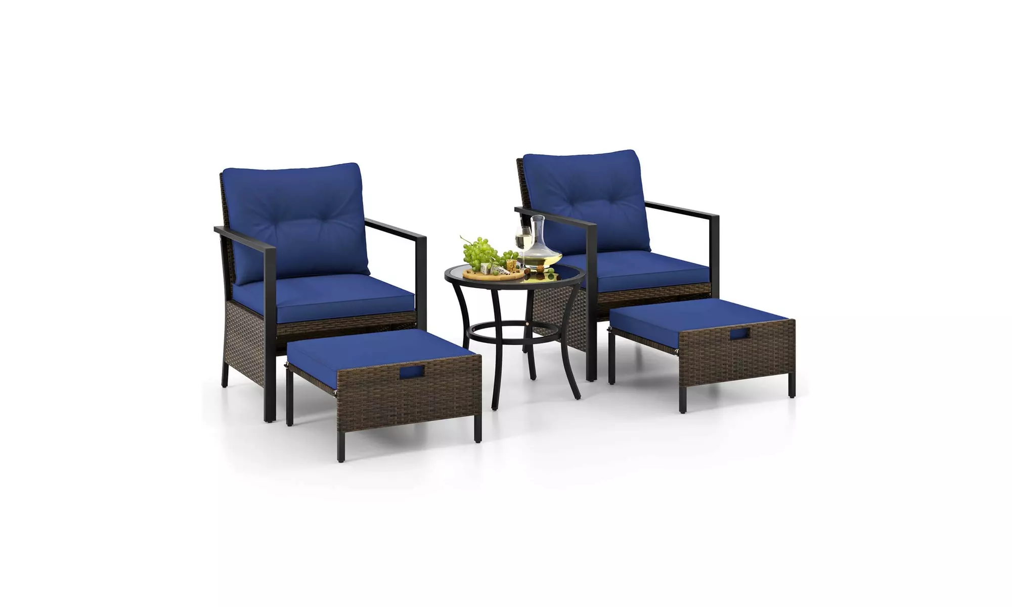 Costway 5 PCS Outdoor Furniture Set Rattan Chairs & Ottomans with Coffee Table