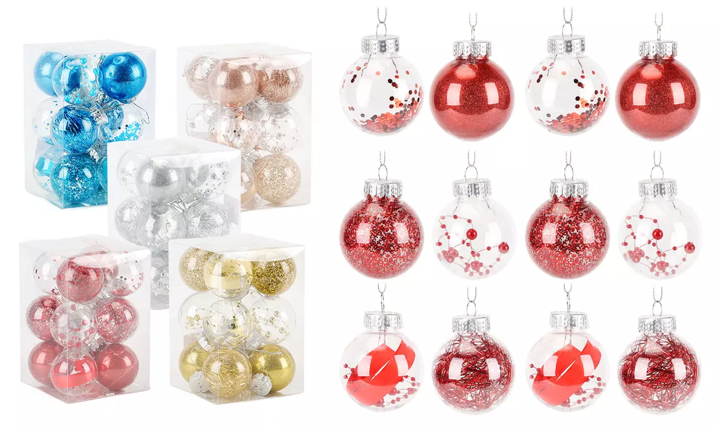 12PCS Shatterproof Clear Glitter Christmas Ball Ornaments Xmas Tree Decoration - Primary Image