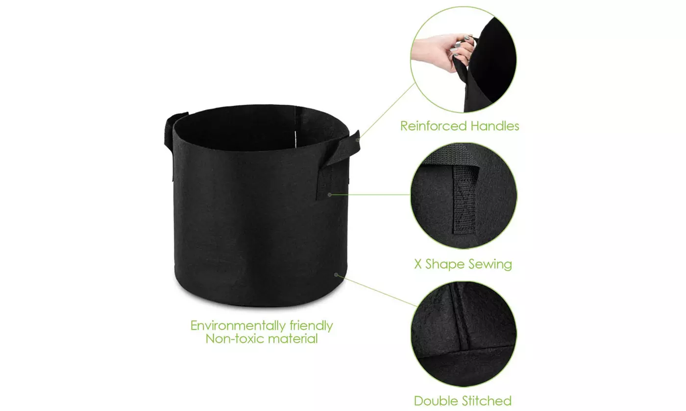 5-Pack Black Grow Bags Aeration Fabric Fabric Planter Root Growing Pots