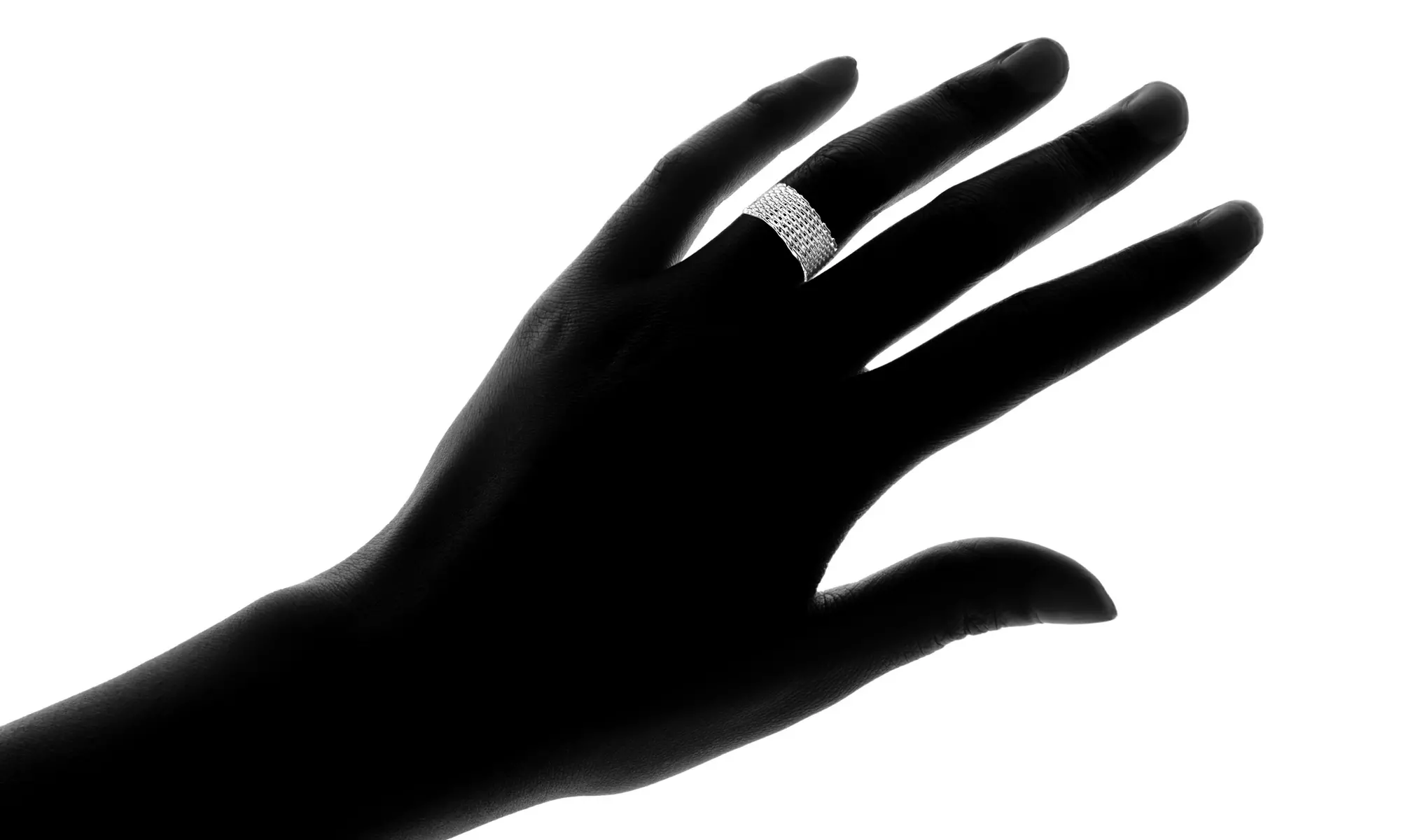18k White Gold Plated Casted Silver Mesh Ring