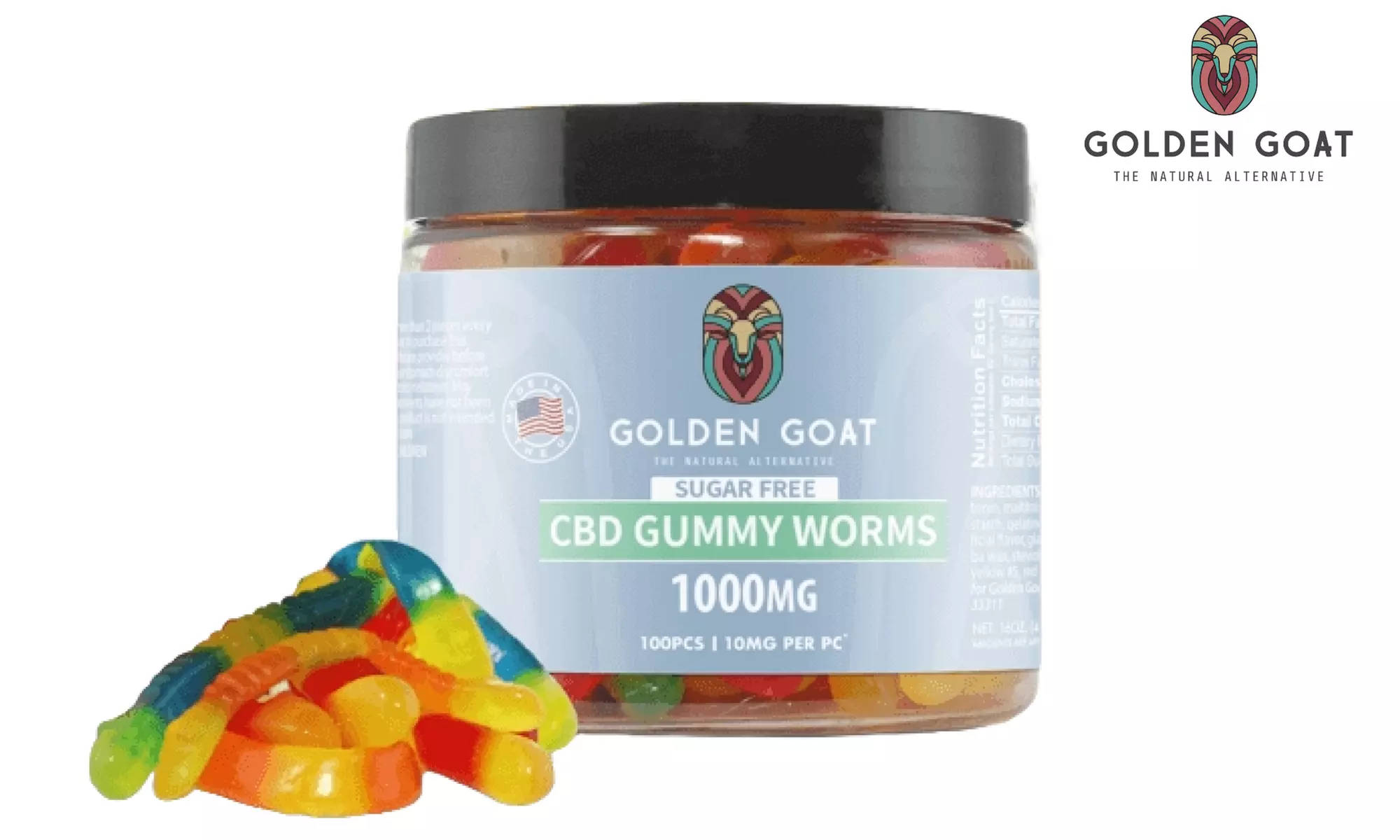 CBD Sugar Free Clear Worm Gummies 1000MG by Golden Goat