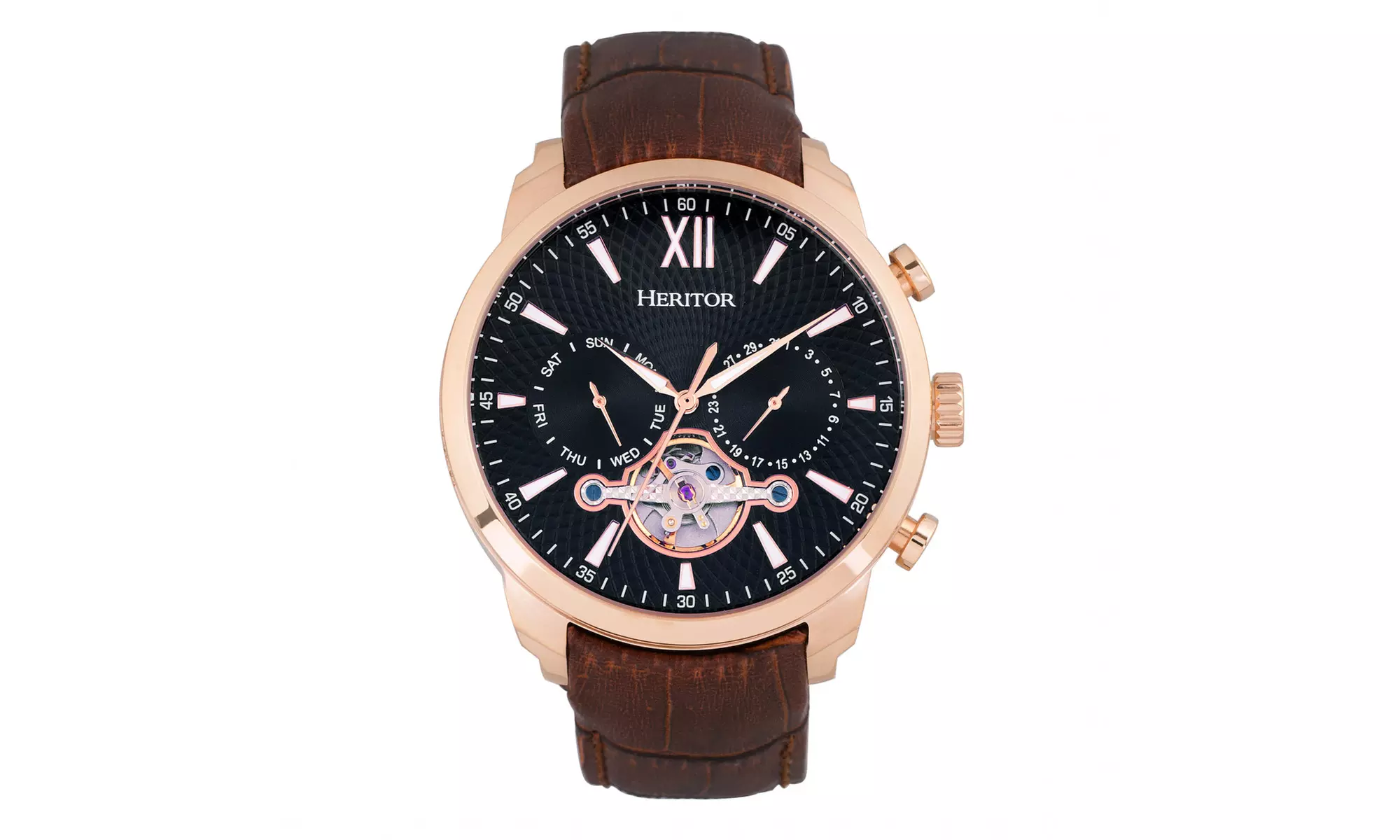 Heritor Automatic Arthur Semi-Skeleton Leather-Band Watch w/Day/Date - Primary Image