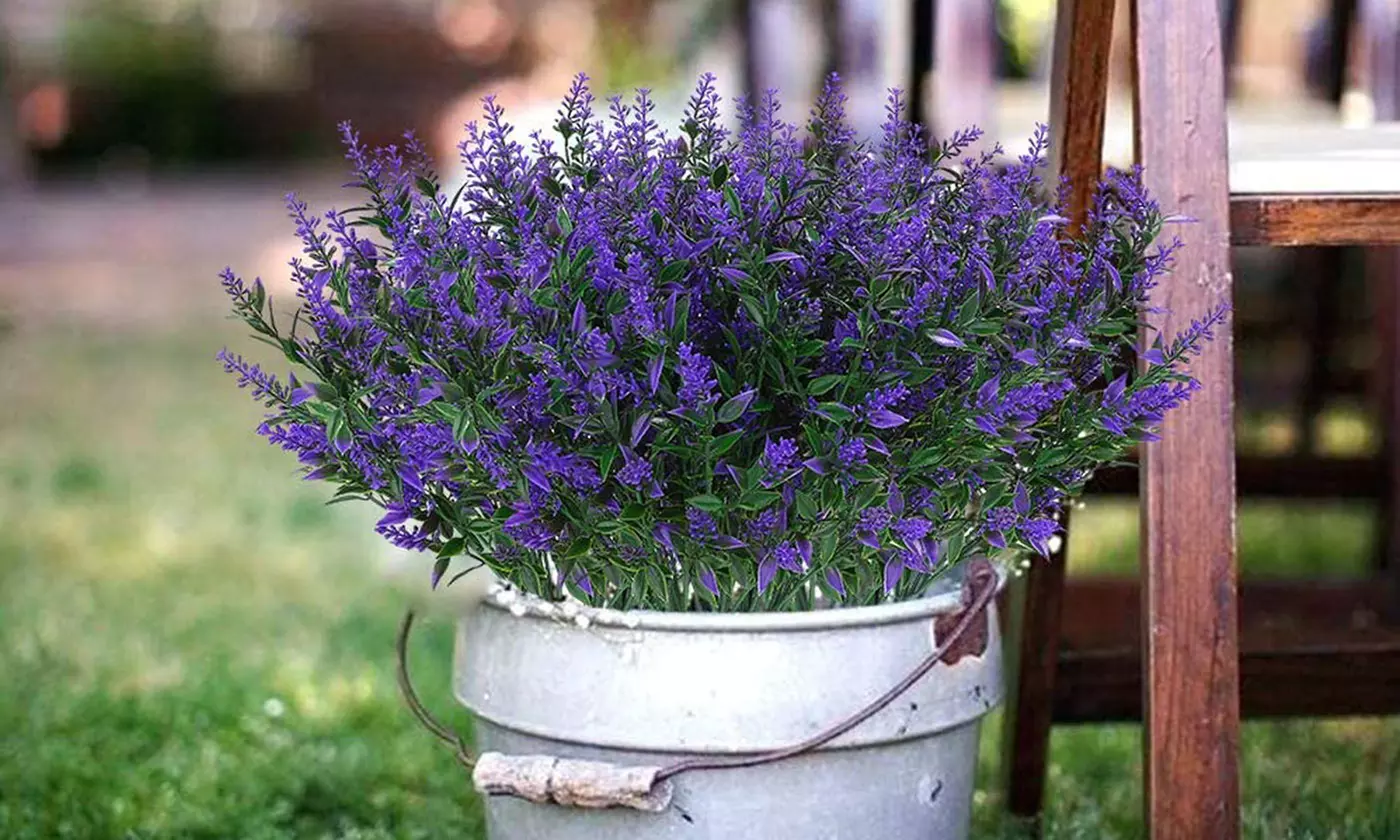 ItBelongs2U 8-Pack UV Resistant Artificial Lavender Flowers Faux Plastic Plants