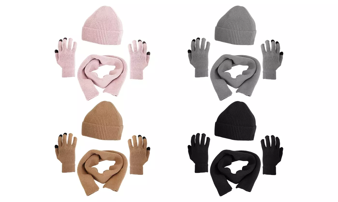 N'POLAR Winter Knitted Beanie, Warm Long Scarf, and Touchscreen Gloves Set