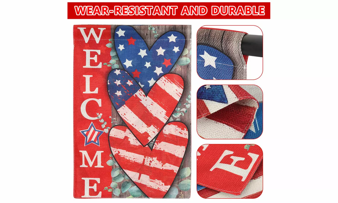 4th of July Patriotic Welcome Garden Flag 12x18 Inch Double Sided USA Flag
