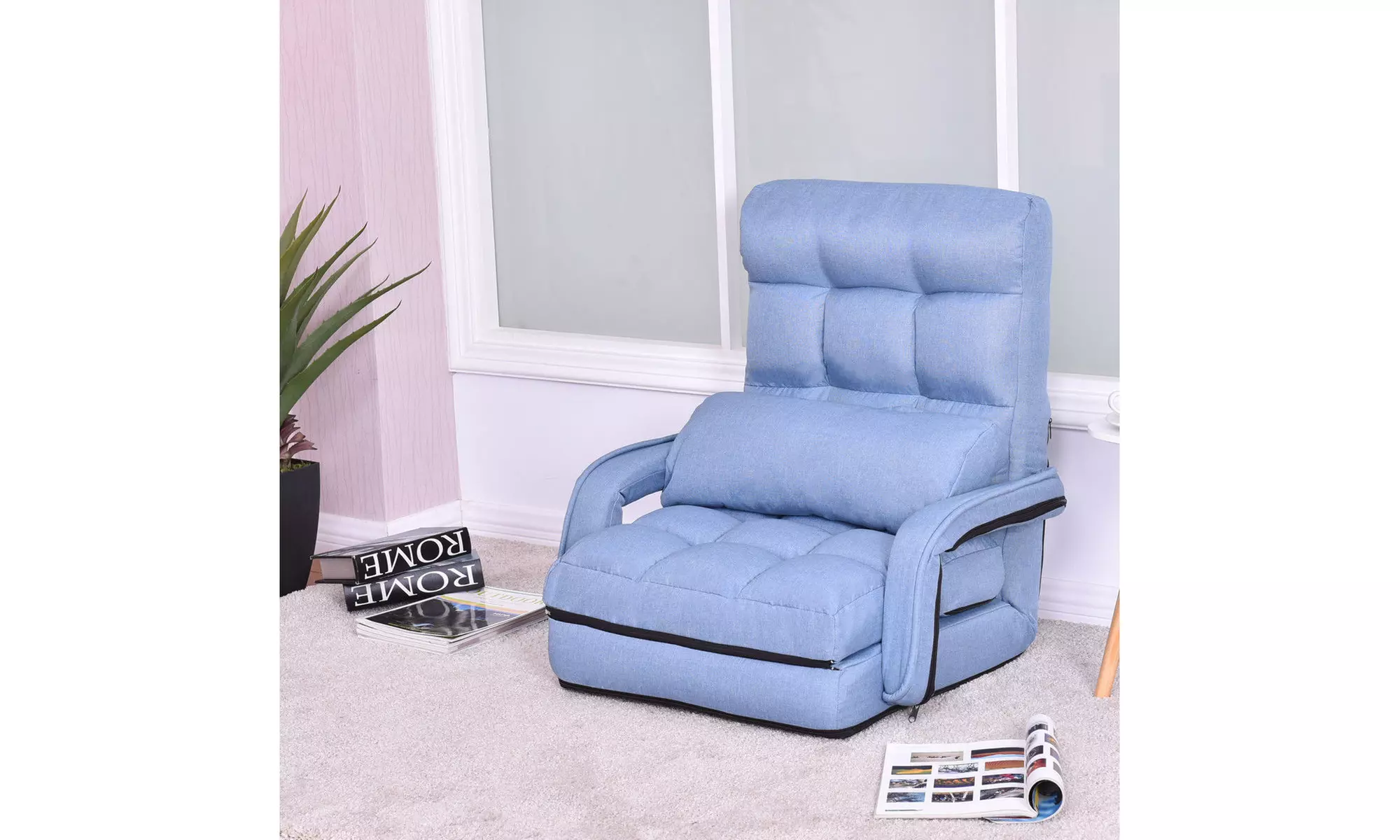 Costway Lazy Sofa Lounger Bed Floor Chair Sofa with Armrests and pillow