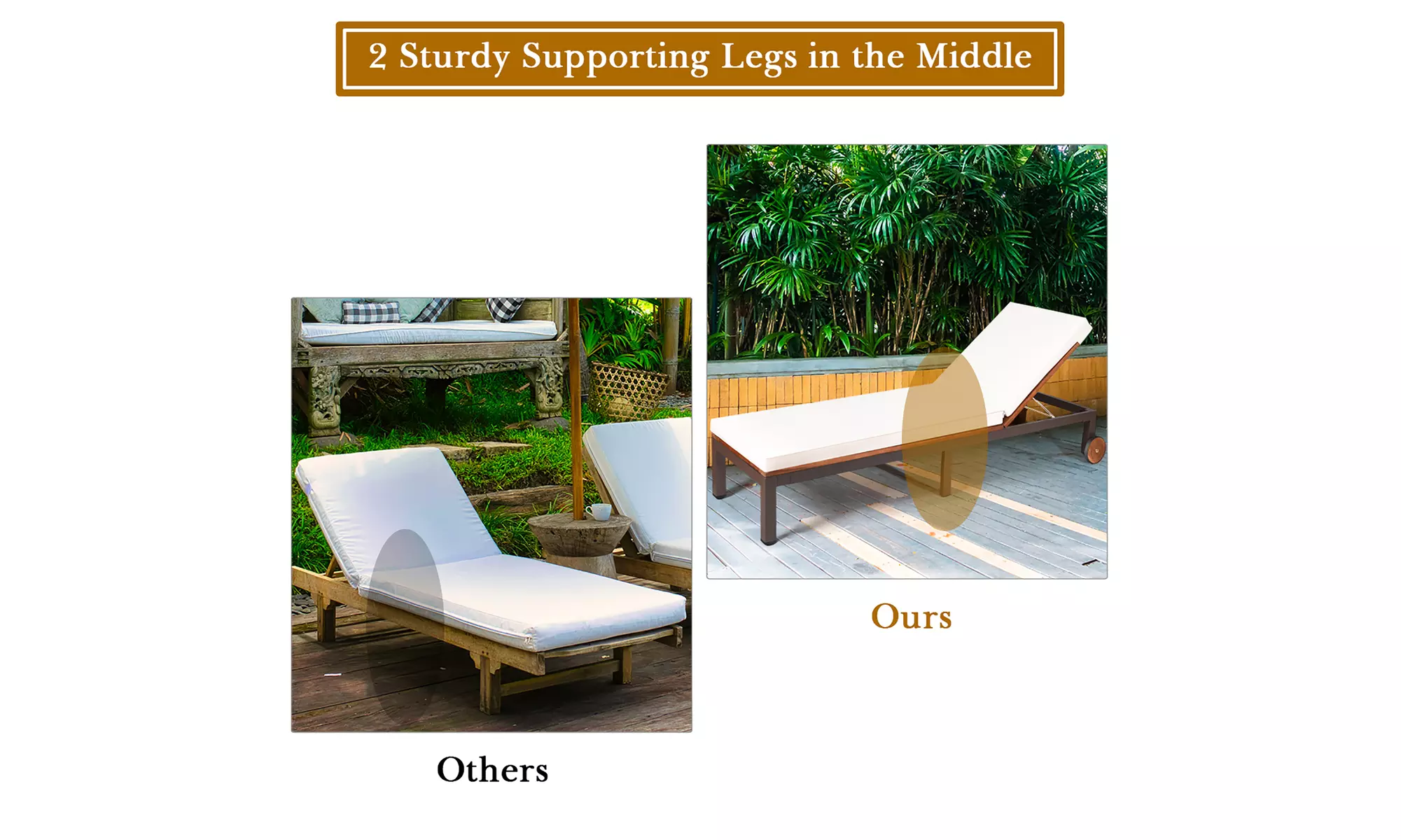 Patio Acacia Wood Lounge Chair Chaise Recliner Adjustable Backrest Cushion Wheel