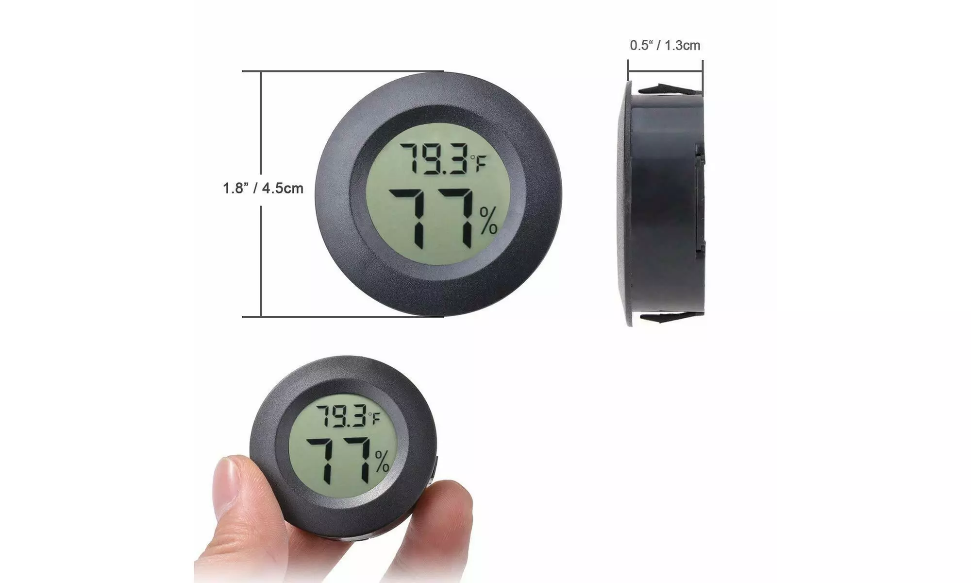 Digital Cigar Humidor Hygrometer Thermometer Temperature Round Black Gauge New - Second Medium