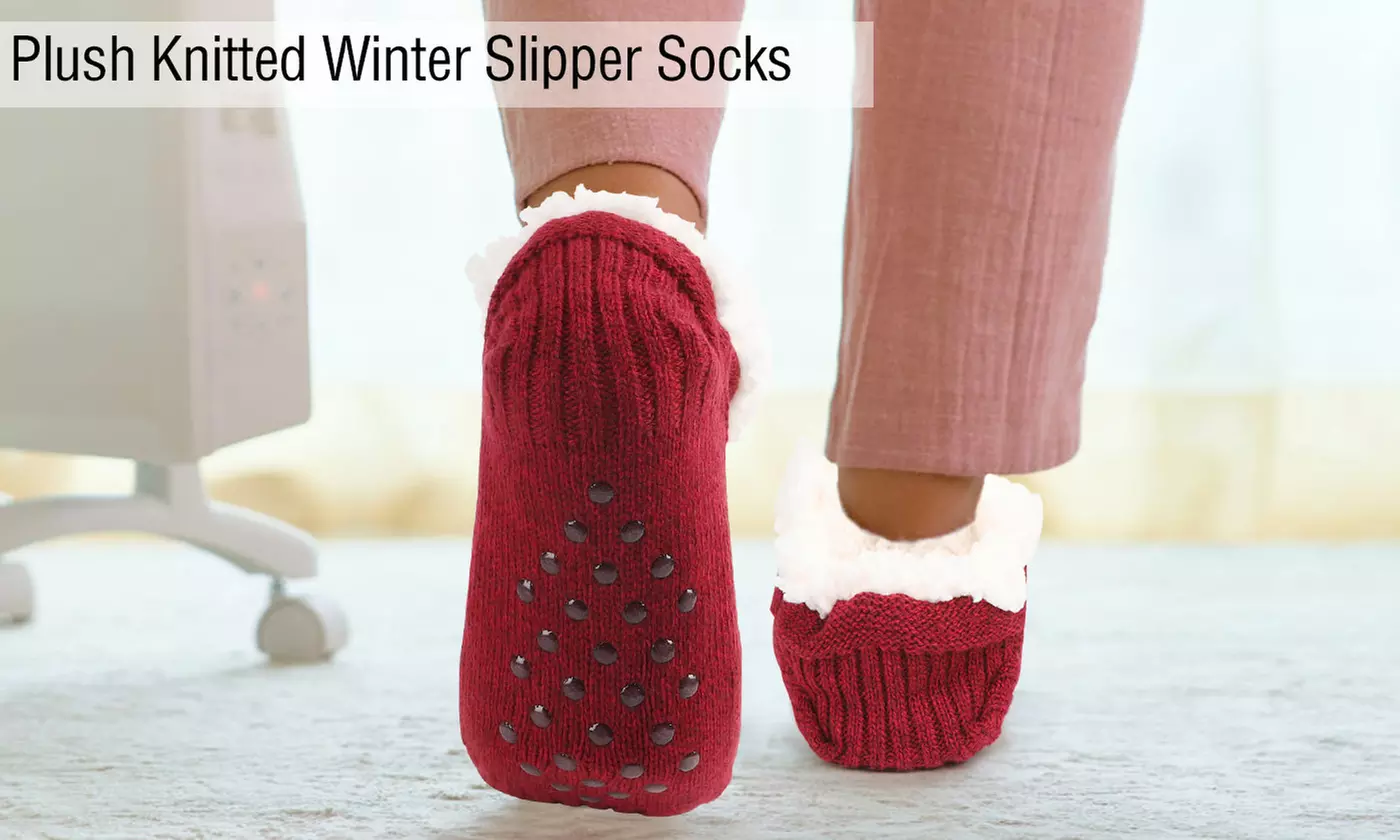 Women's Winter Thick Warm Fuzzy Slipper Socks with Grip