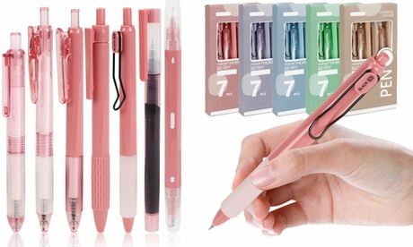 Pastel Gel Pens Set Cute Retractable 0.5mm Fine Point Smooth Writing Pens 7Pcs Pink