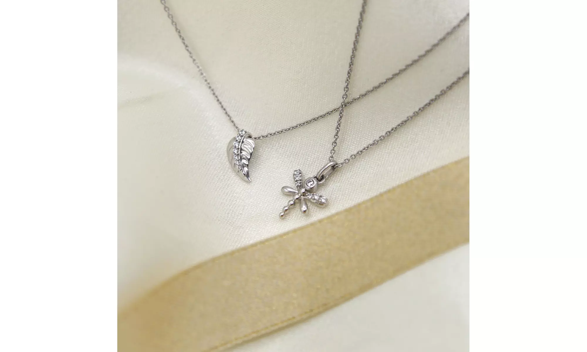 Lucky Feather & Dragonfly Layered 1/10 Ct Diamond Pendant Necklace 925 Silver