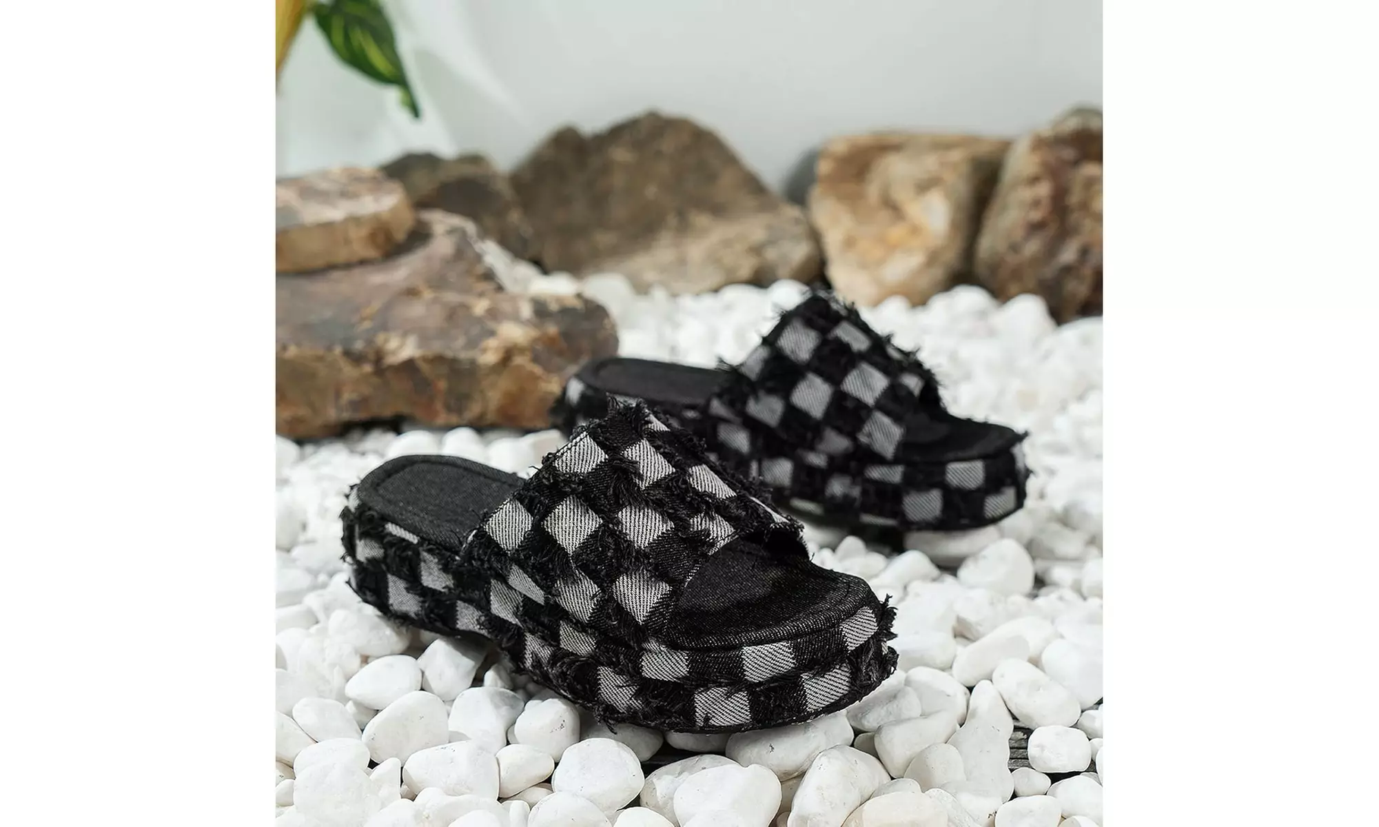 Women's Denim Checkered Pattern Platform Sandals