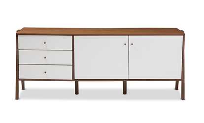 Harlow White and Walnut Wood Sideboard Storage Cabinet