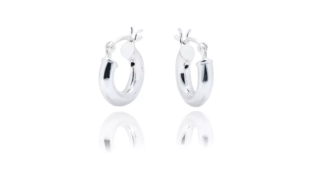 Solid Sterling Silver Polished 3MM Italian Hoop Earrings 