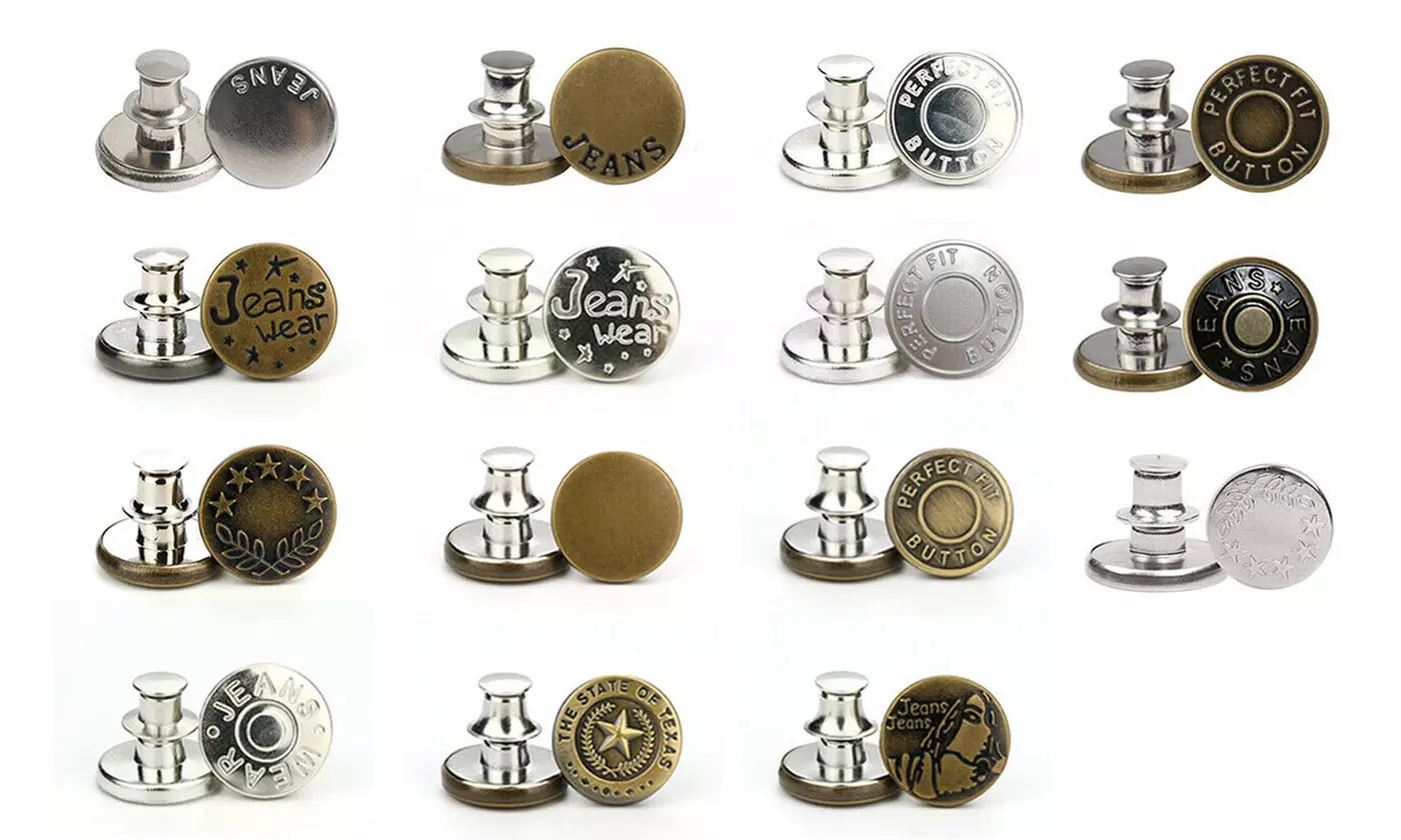 15 PCS Button Pins for Jeans Adjustable Jean Button No Sew Instant Pants - Second Medium