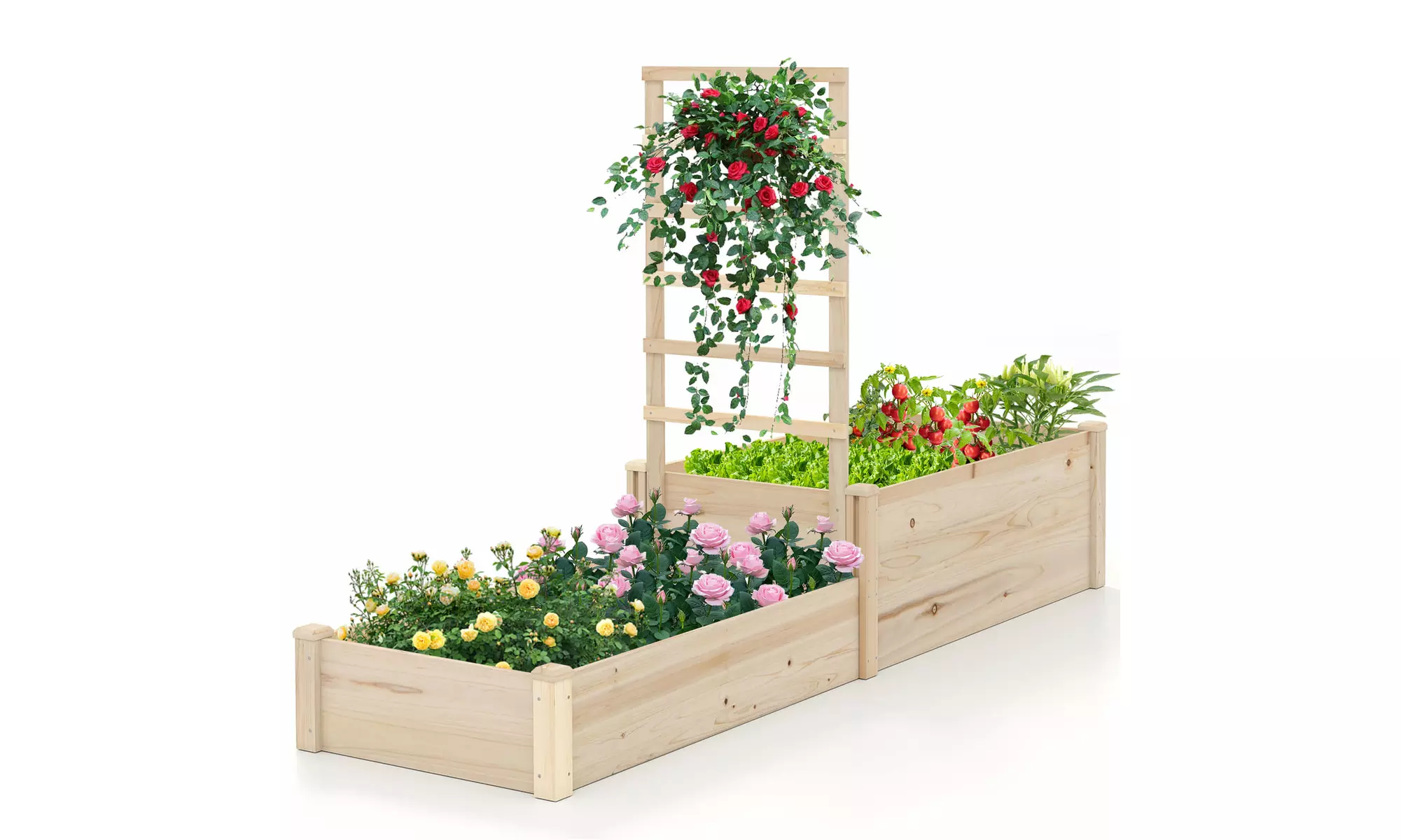 Costway Raised Garden Bed with Trellis 2 Planter Boxes Open-ended Base