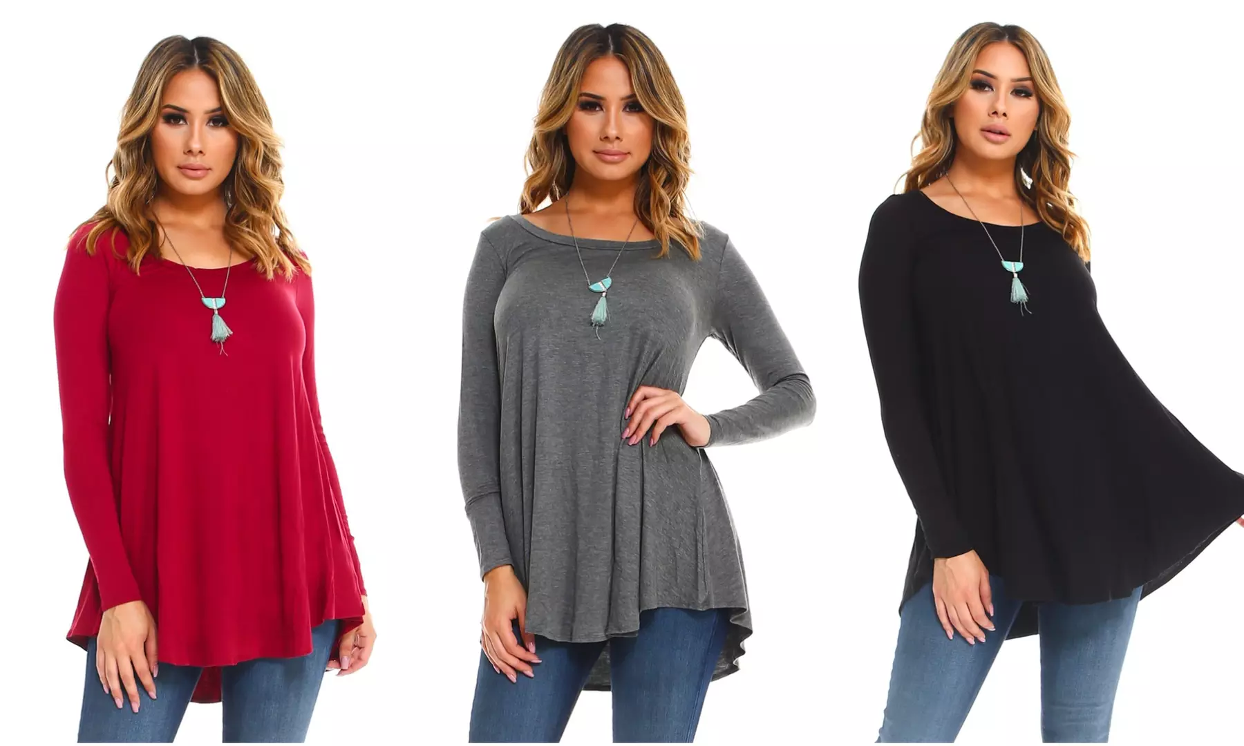 Isaac Liev Women's Long-Sleeved Scoop-Neck Flowy Tunic. Plus Sizes Available. - Primary Image