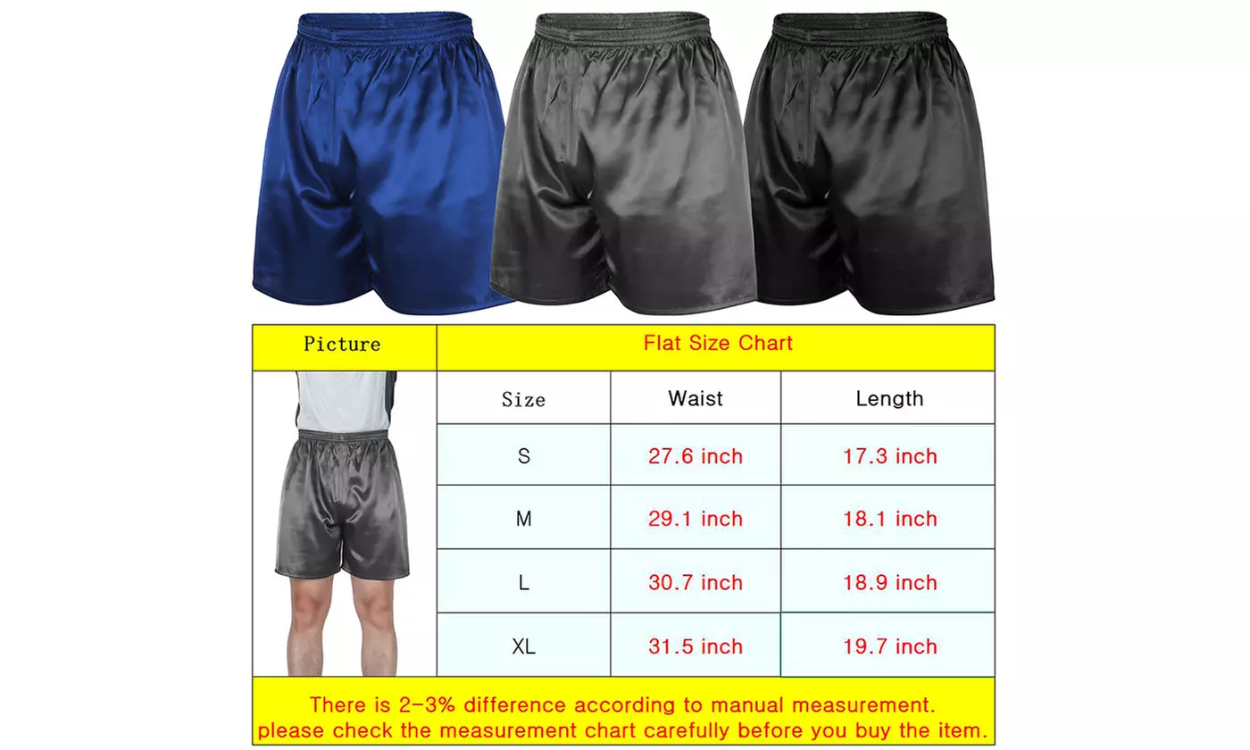 Mens Silk Satin Boxers Shorts with Elastic Waistband Pajama Lounge Shorts (S-XL)