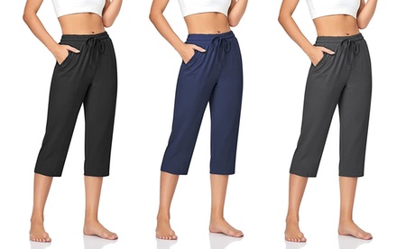 Women'sLoose Soft Capri Yoga Pants Elastic Waist Workout Sweatpants L Blue