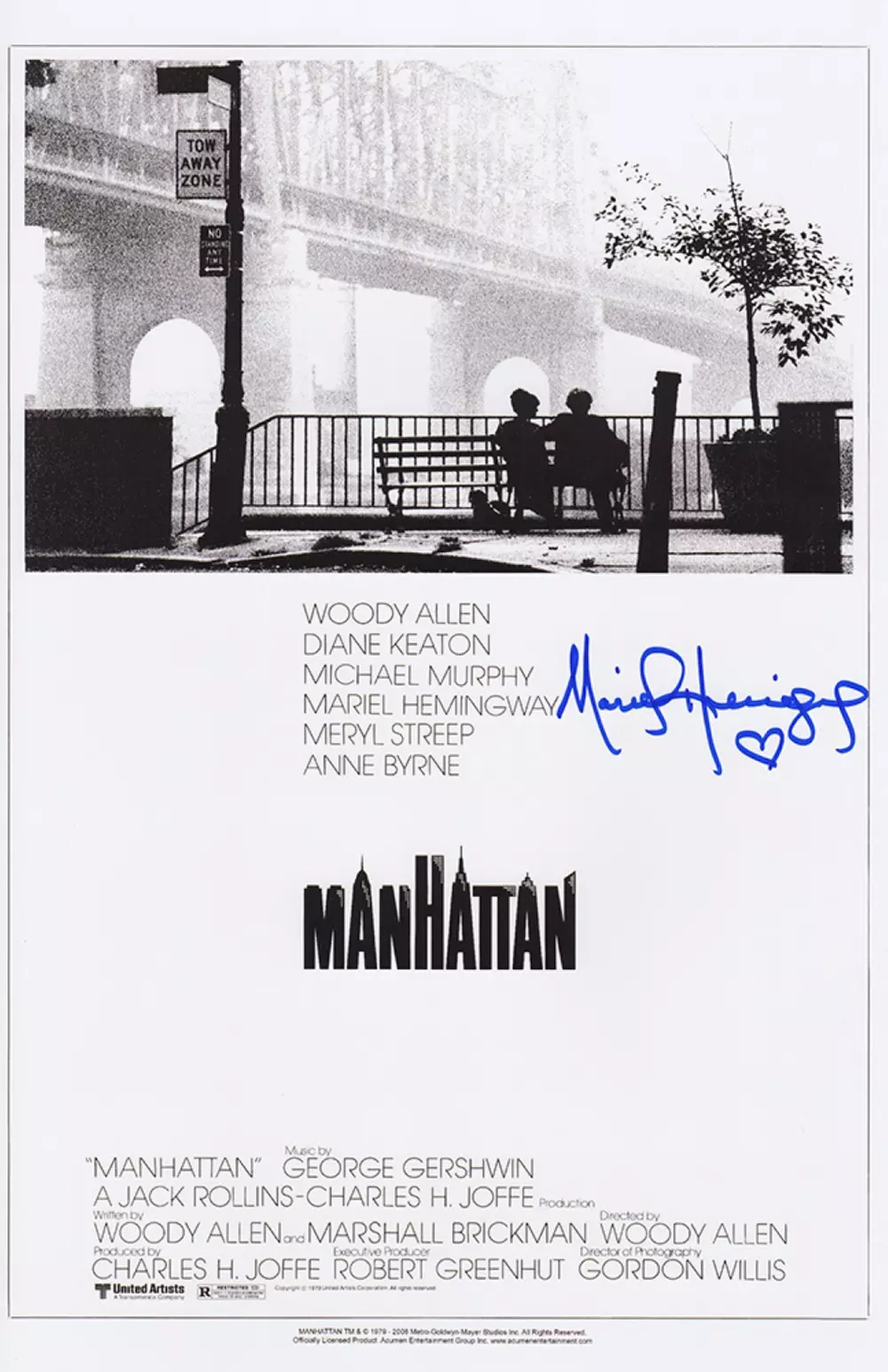 Mariel Hemingway Signed Manhattan 11x17 Movie Poster - Primary Image