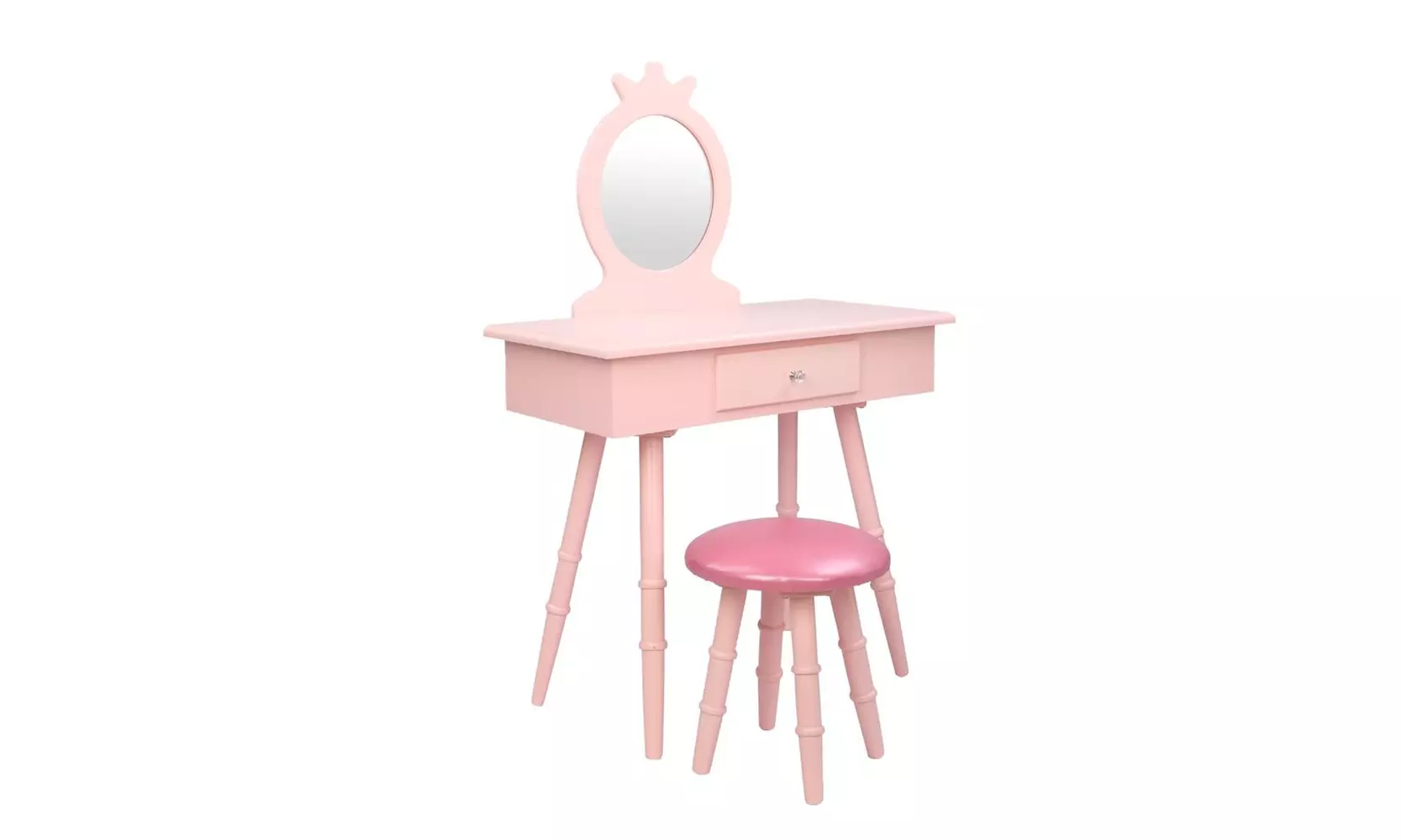 Wooden Kids Vanity Makeup Table and Stool Set, Pretend Beauty Makeup - Primary Image
