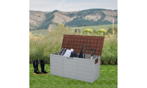 75gal Storage Deck Box Chest Tools Cushions Toys Lockable Seat Black/Brown