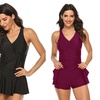 Image 1: Women's One Piece Skirt Swimsuit Ruched Retro Swimdress Bathing Suit
