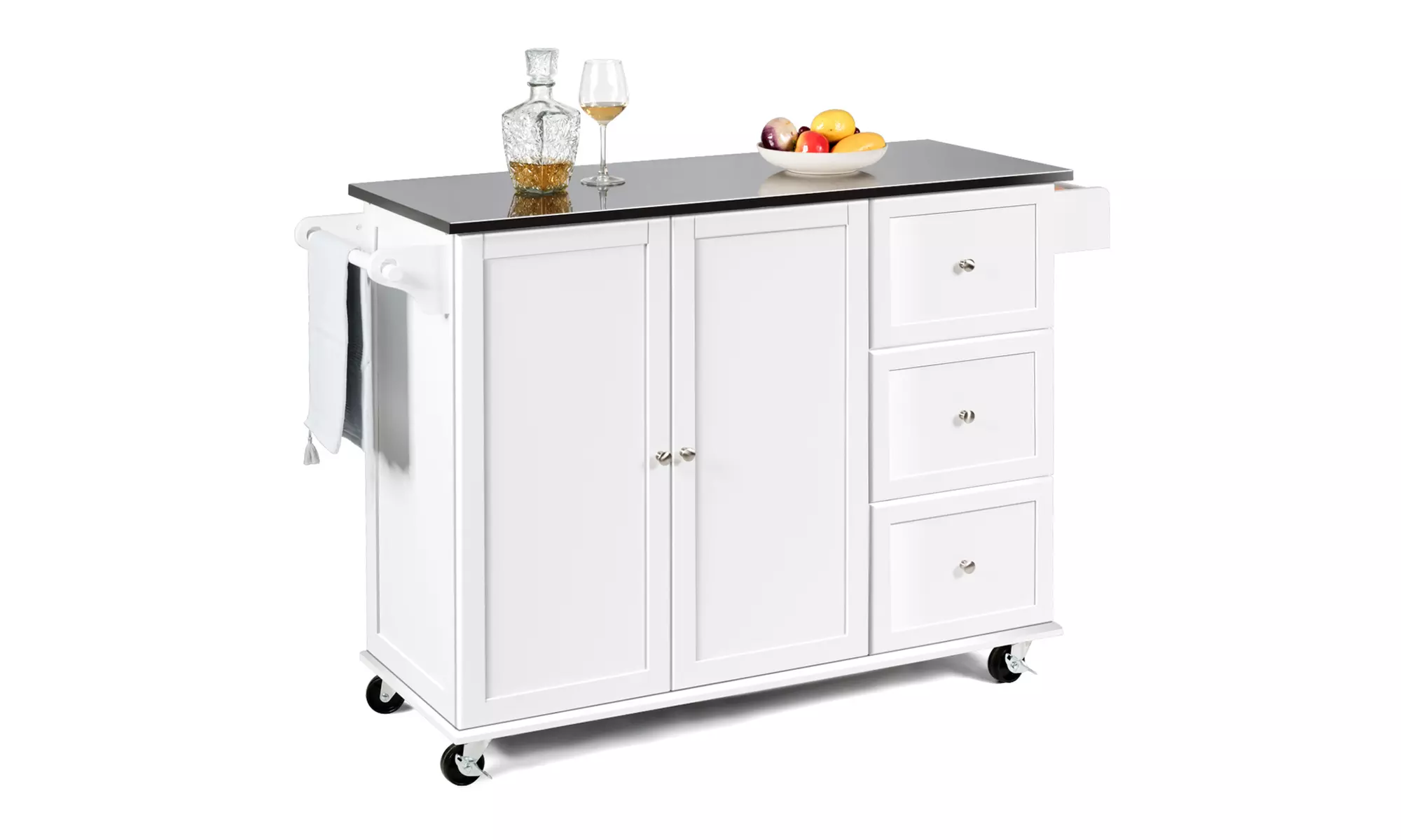 Costway Kitchen Island 2-Door Storage Cabinet Stainless Steel Top - Primary Image