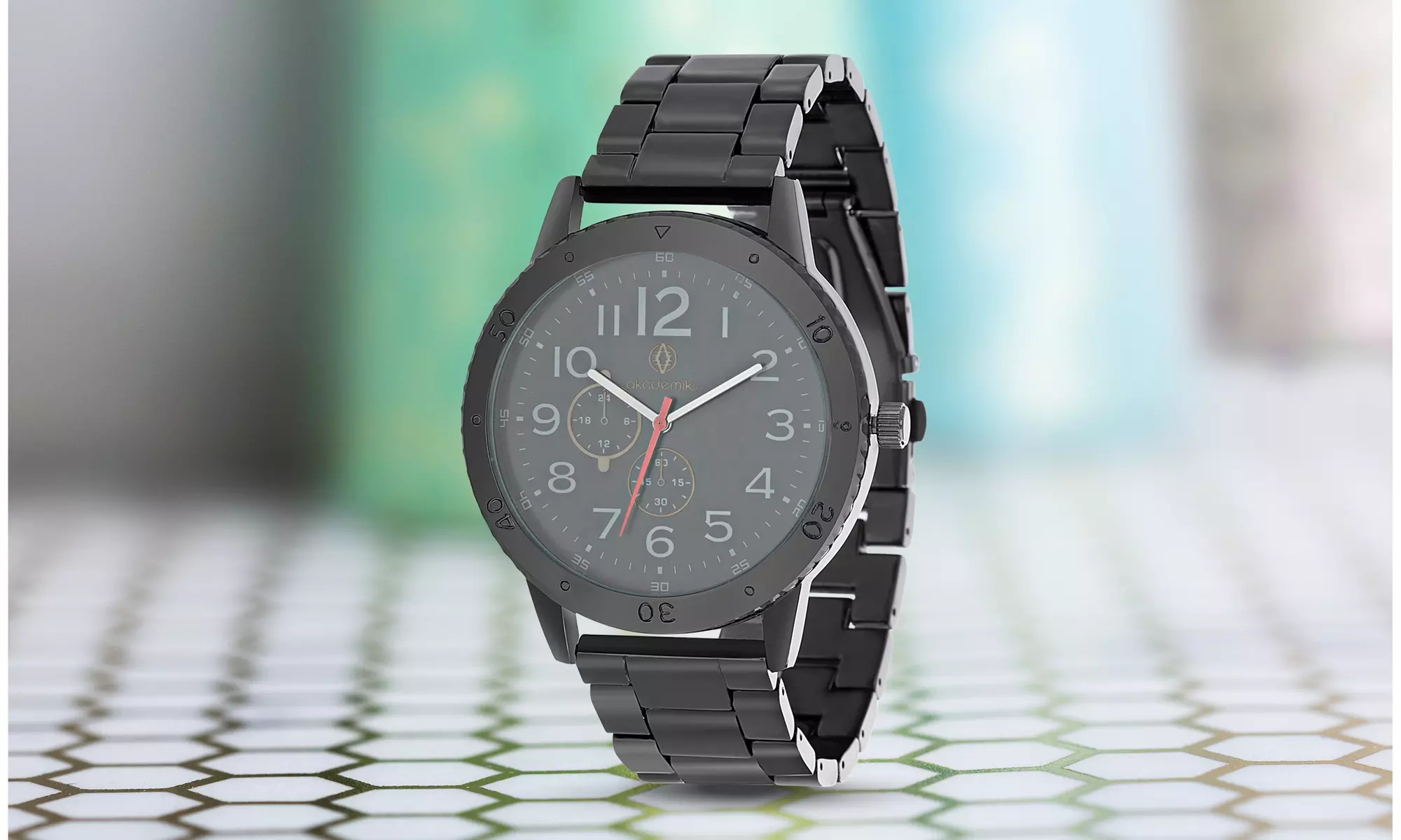 Akademiks Black Metal Link Round Dial Watch - Primary Image