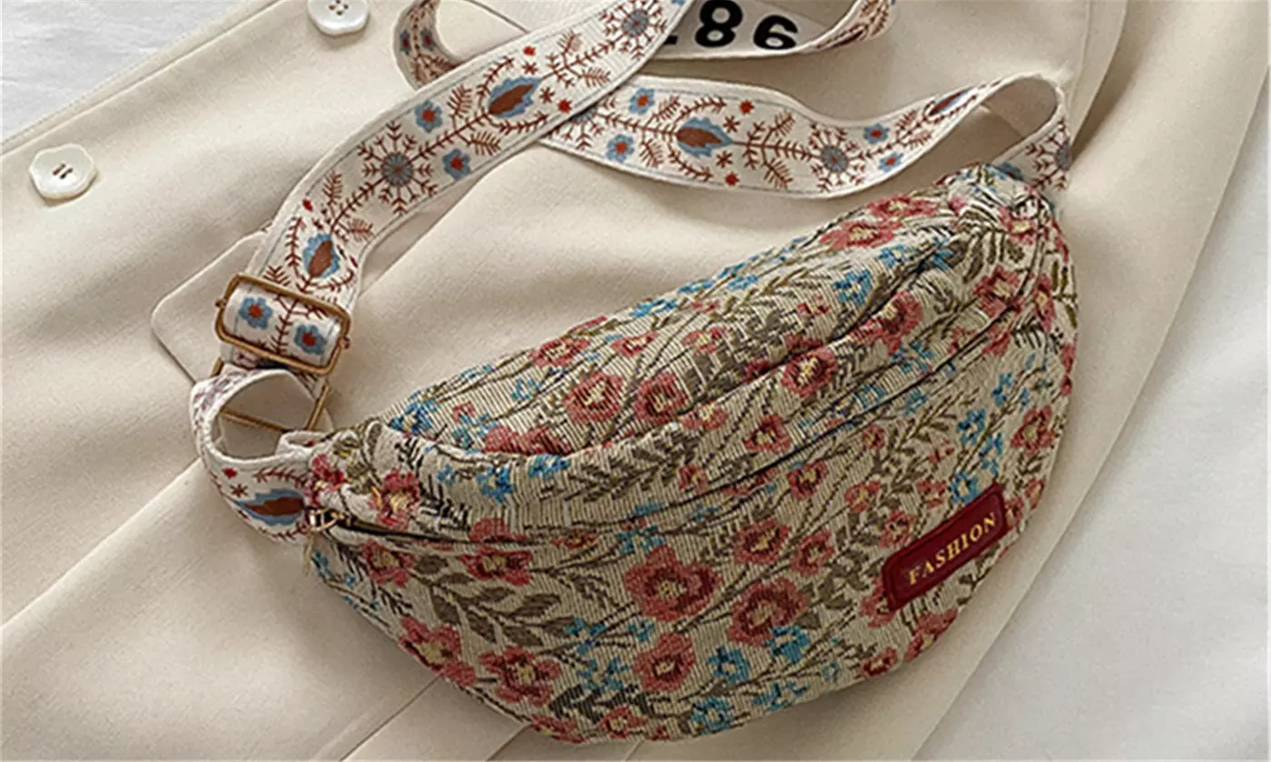 Floral Large Crossbody Fanny Pack Running Travel Bag Passport Bag 