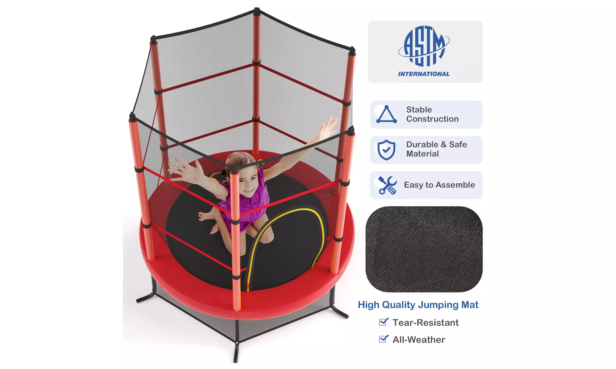 Youth Jumping Round Trampoline 55'' Exercise W/ Safety Pad Enclosure Combo Kids