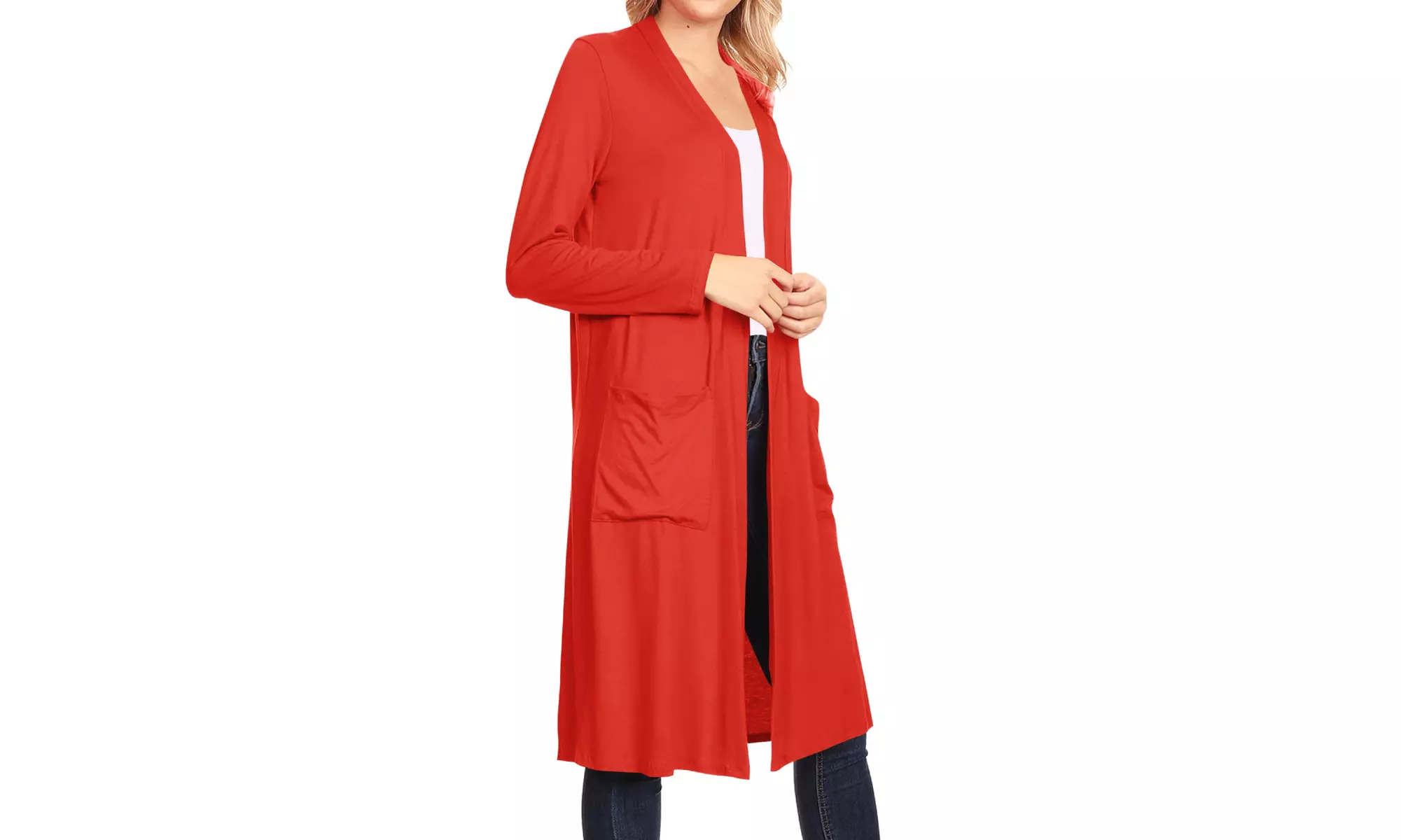 Women's Casual Open Front Side Pockets Solid  Long Cardigan