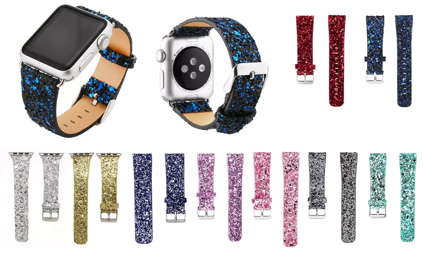 Bling Glitter Leather Wrist Strap Watch Band for Apple Watch 1 2 3 4 - Primary Image