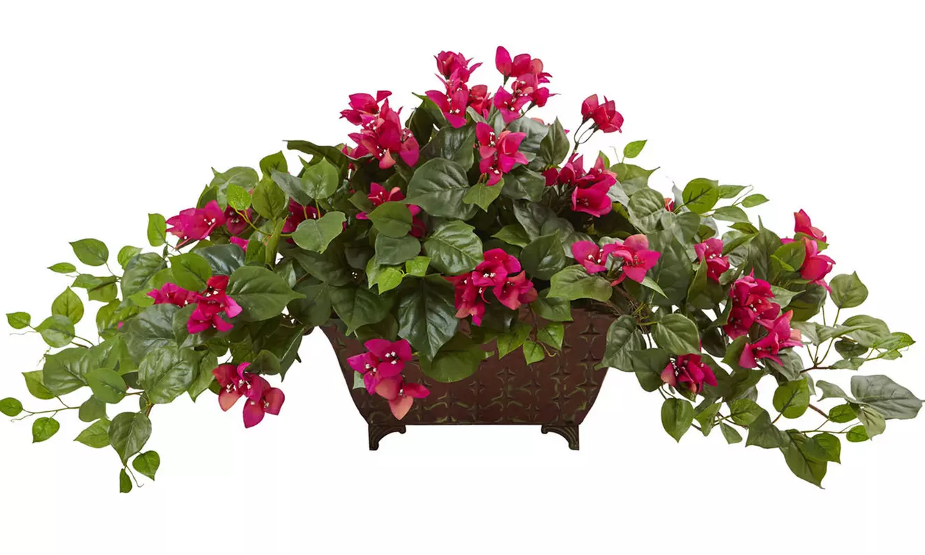 Nearly Natural Home Decor Bougainvillea in Metal Planter - Beauty - Primary Image