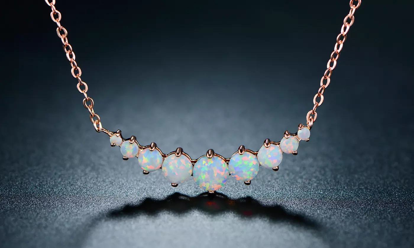 White Fire Opal Necklace in 18K Rose Gold Plating By Gembassy - Primary Image