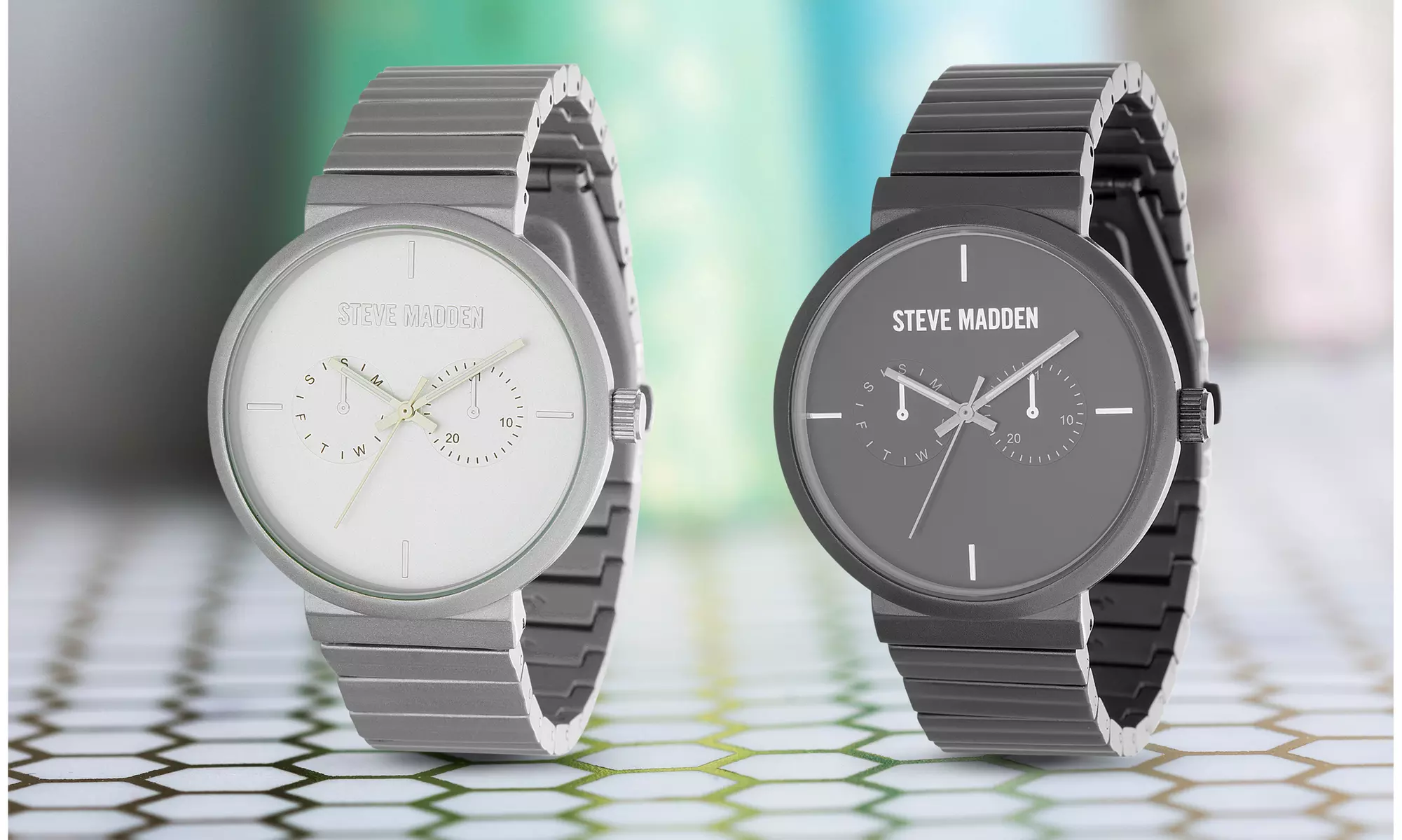 Steve Madden Round Analog Link Watch  - Primary Image