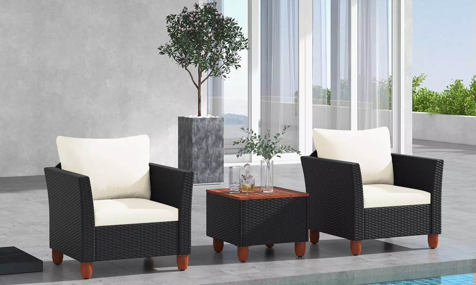Costway 3PCS Patio Rattan Cushioned Furniture Set with Storage Table - Primary Image