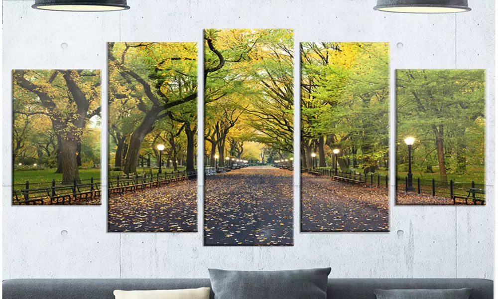 The Mall Area in Central Park - Large Landscape 5 Panel Metal Wall Art - Primary Image
