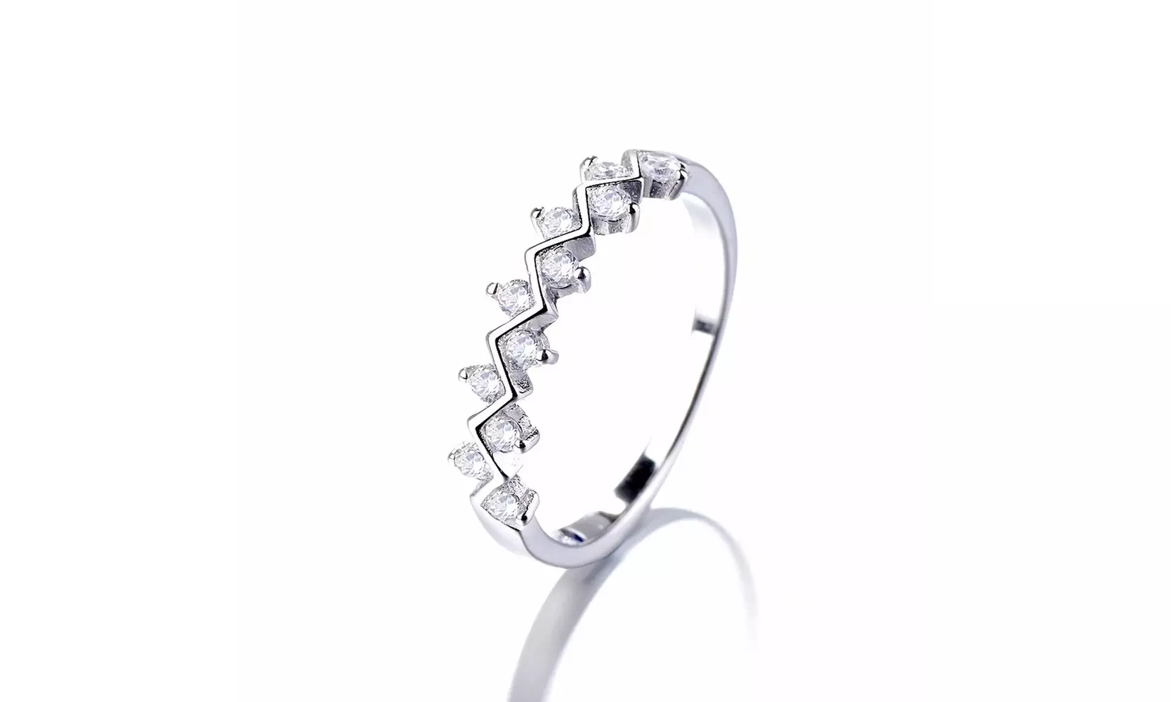Sterling Silver Two Row Zig Zag Ring with crystals from Swarovski