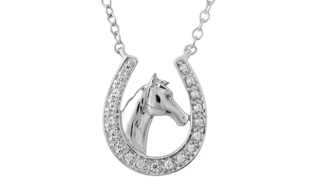 Tender Voices 1/10cttw Horseshoe with Horse Jewelry Necklace in Sterling Silver - Primary Image