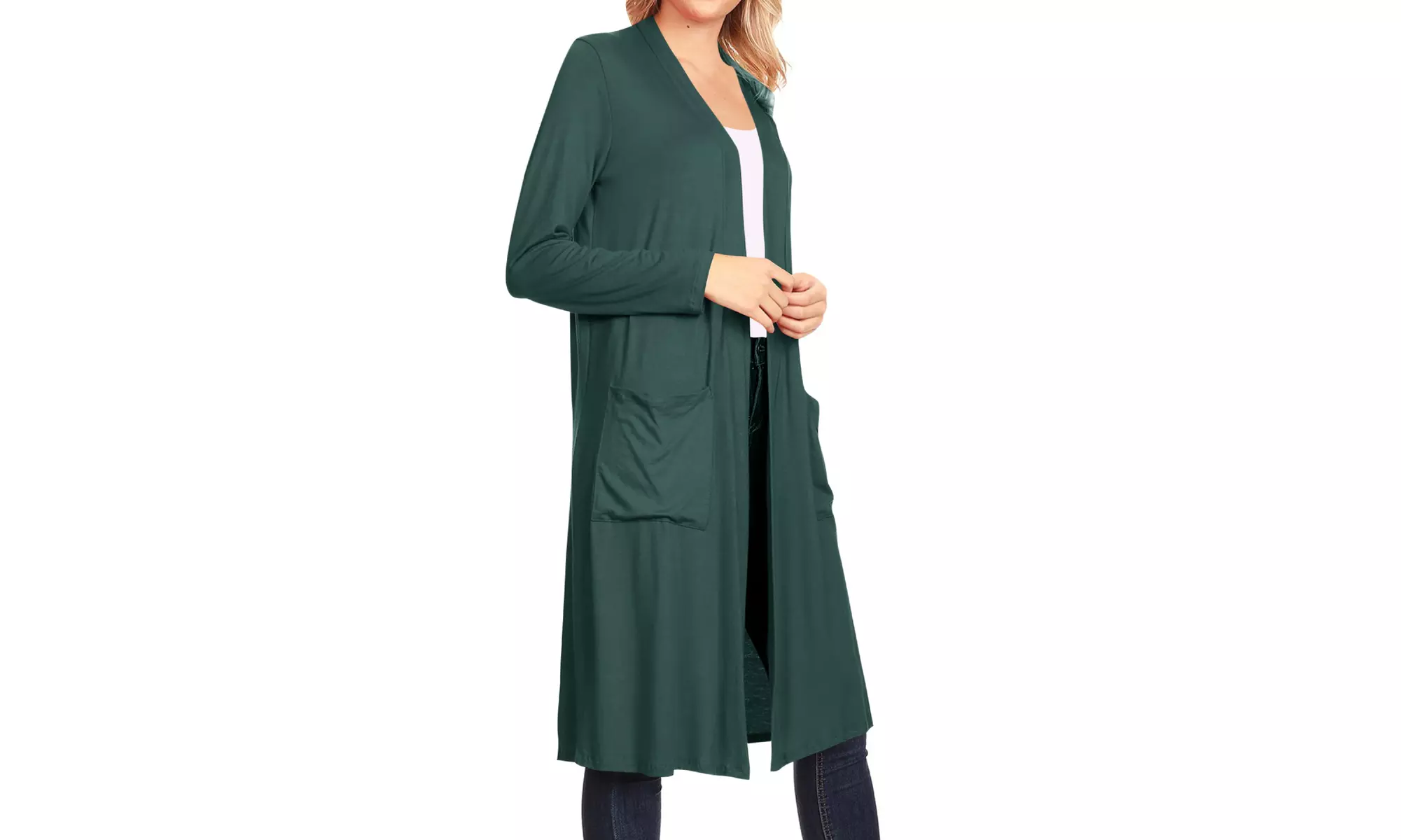 Women's Casual Open Front Side Pockets Solid  Long Cardigan