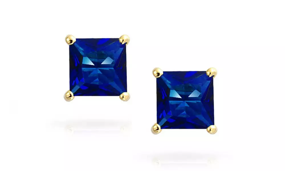 2.00 CTW Princess-cut Birthstone Studs in 14K Solid Gold by Jacmor