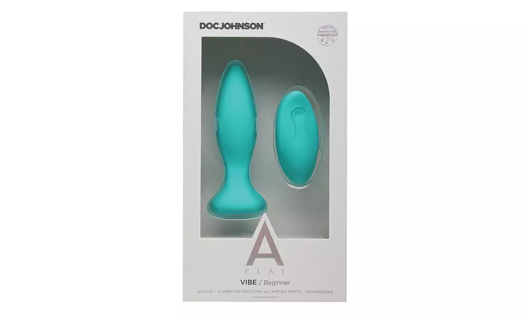 a play rechargeable silicone beginner anal plug w/remote - teal - Primary Image